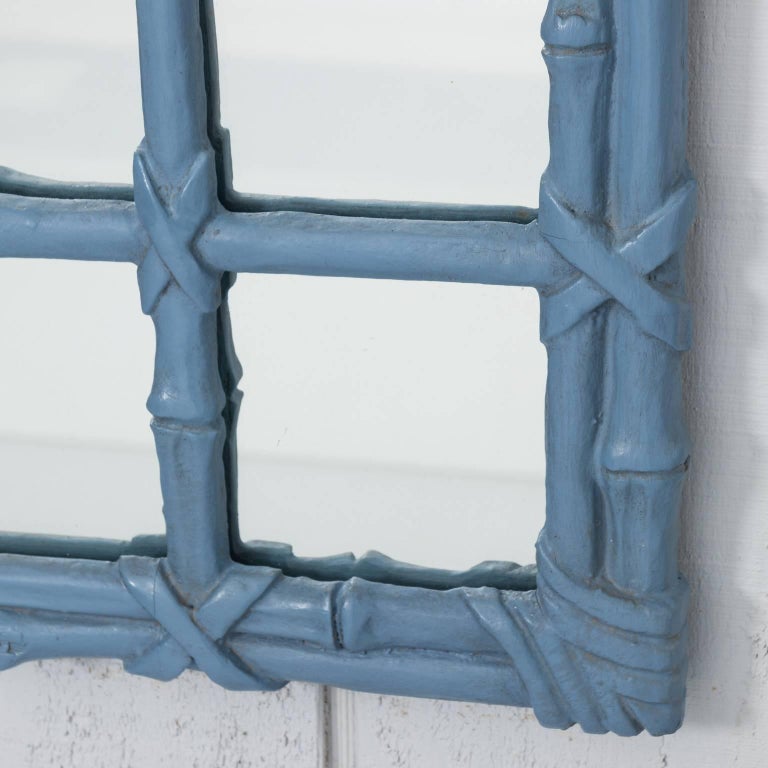 Blue Painted Faux Bamboo Mirror at 1stDibs | blue bamboo mirror, painted bamboo mirror