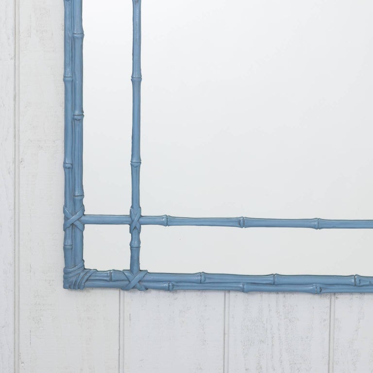 Blue Painted Faux Bamboo Mirror at 1stDibs | blue bamboo mirror, painted bamboo mirror