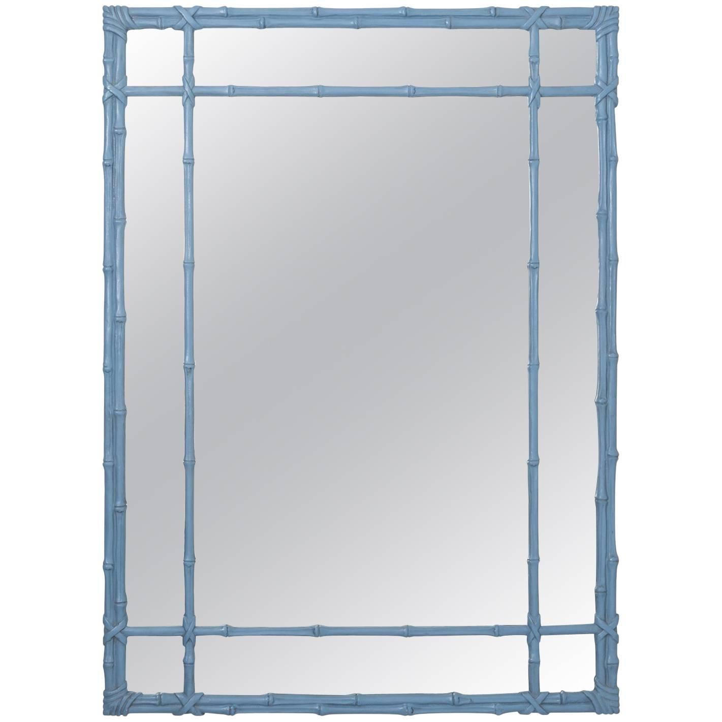 Blue Painted Faux Bamboo Mirror