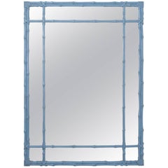 Blue Painted Faux Bamboo Mirror