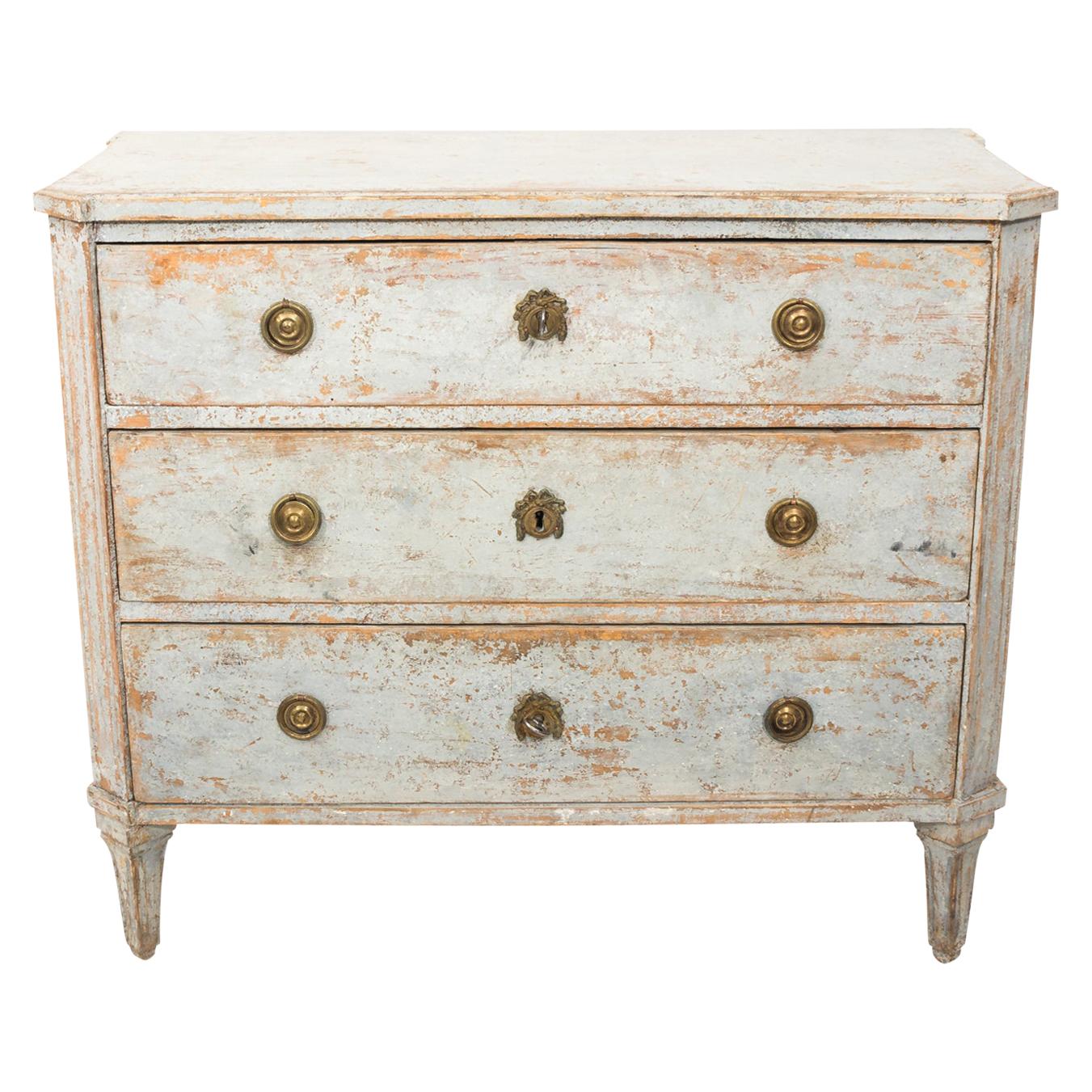 Blue Painted Gustavian Chest of Drawers For Sale