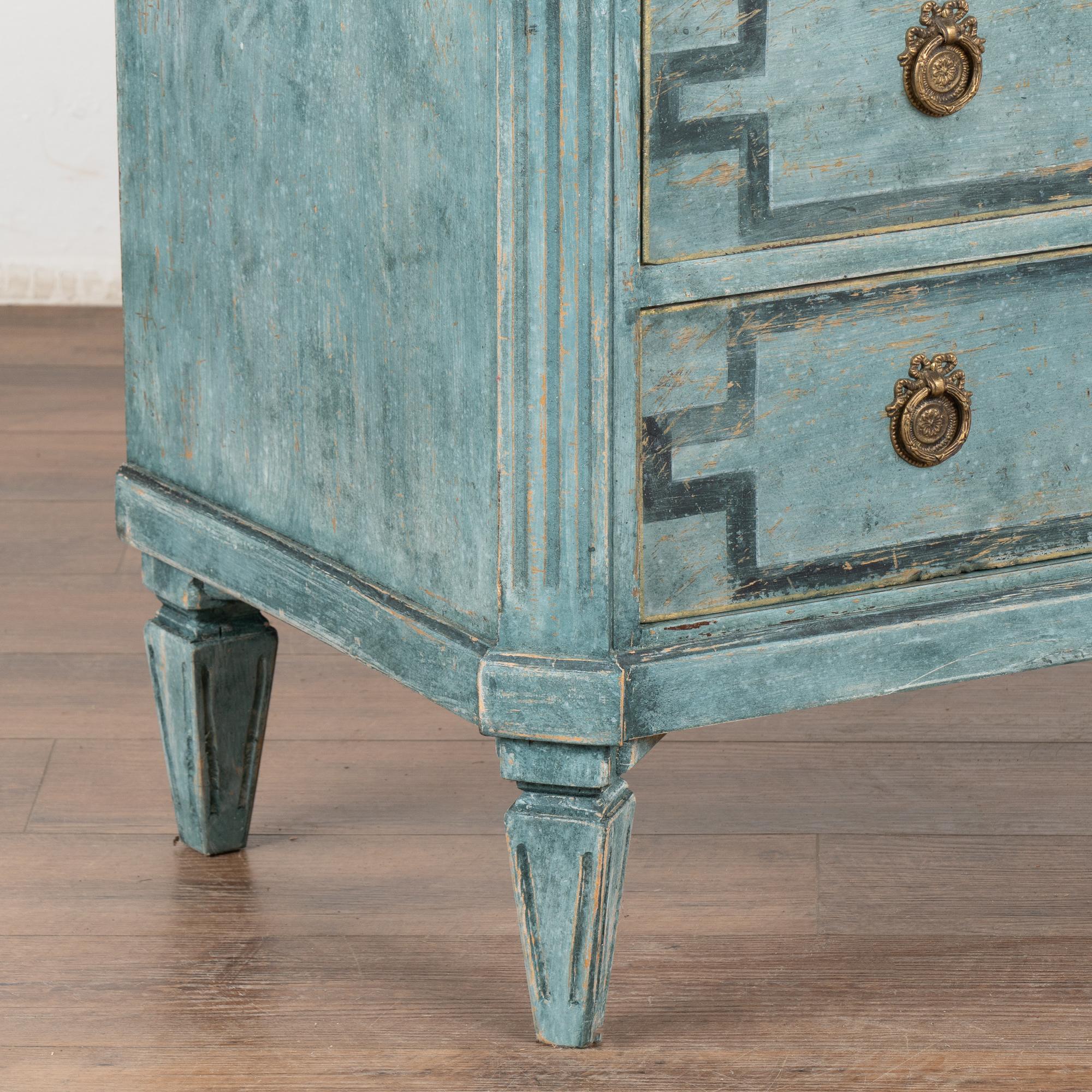 Blue Painted Gustavian Chest of Three Drawers, Sweden circa 1860-80 5