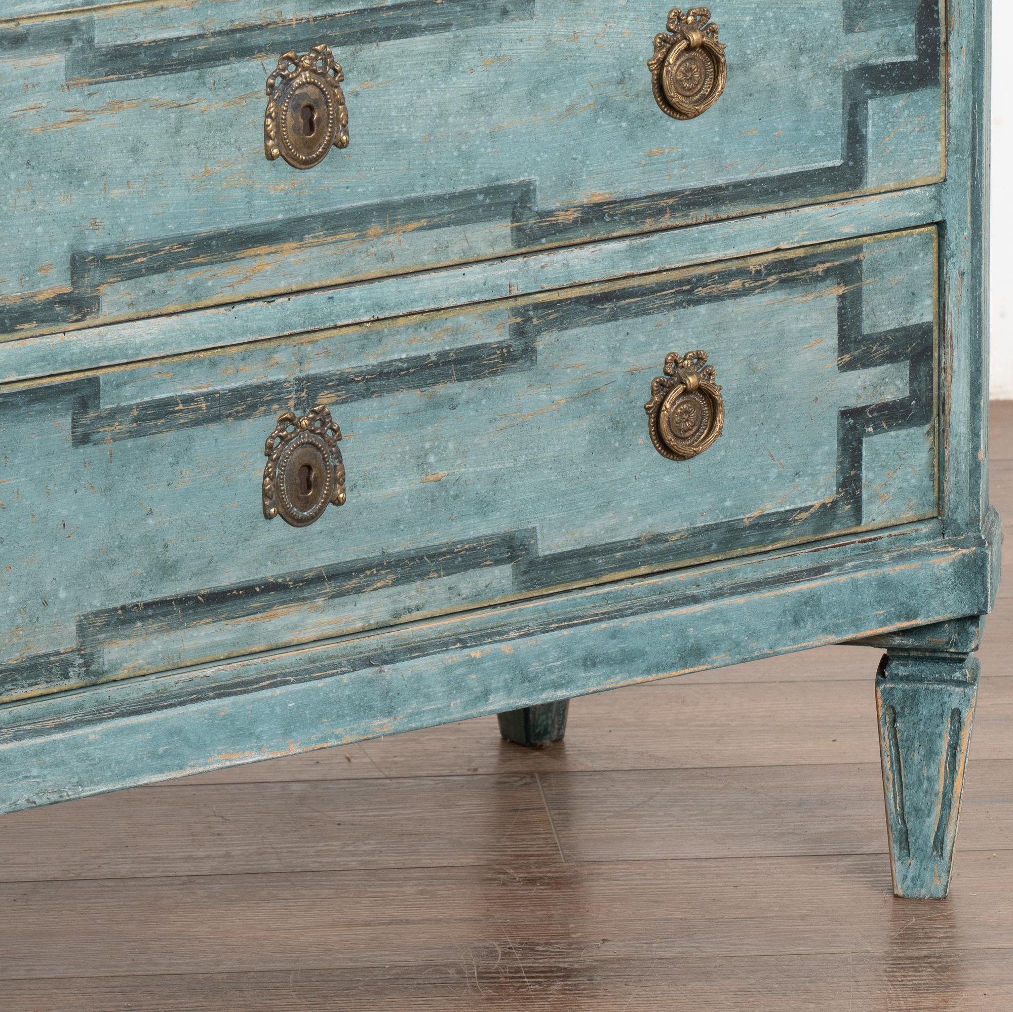 Blue Painted Gustavian Chest of Three Drawers, Sweden circa 1860-80 6