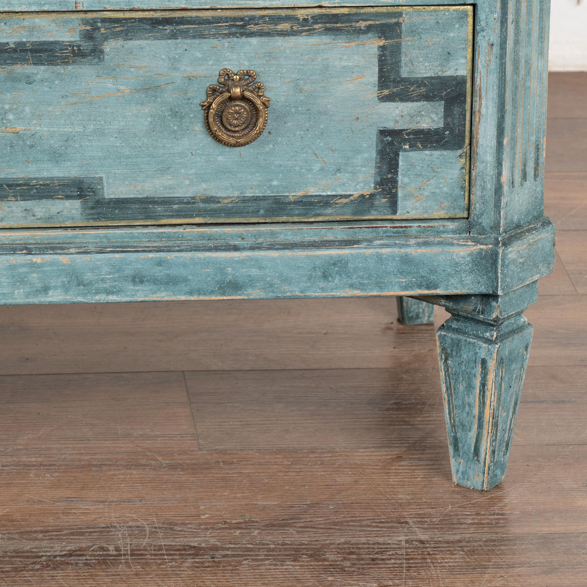 Blue Painted Gustavian Chest of Three Drawers, Sweden circa 1860-80 7