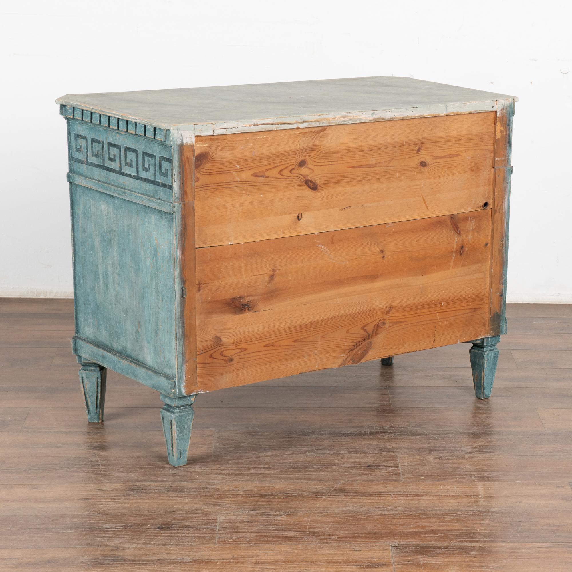Blue Painted Gustavian Chest of Three Drawers, Sweden circa 1860-80 8