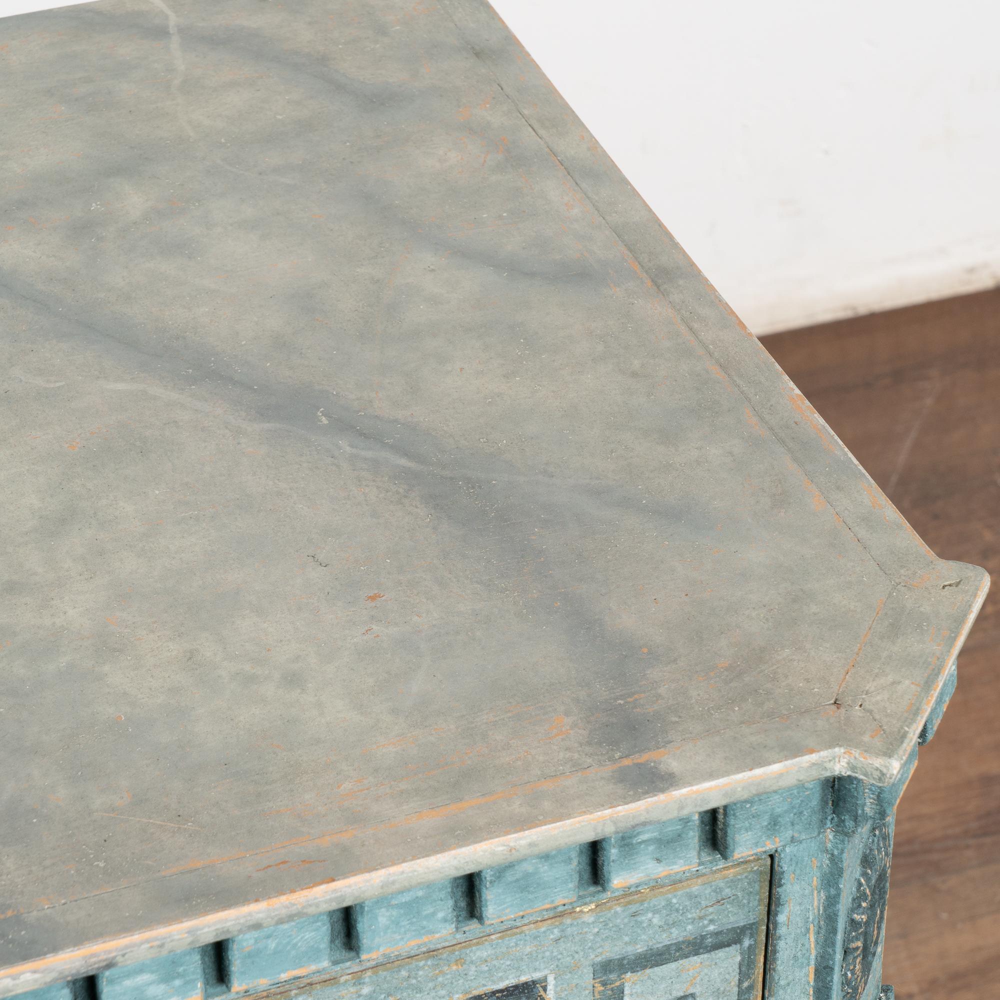 Brass Blue Painted Gustavian Chest of Three Drawers, Sweden circa 1860-80