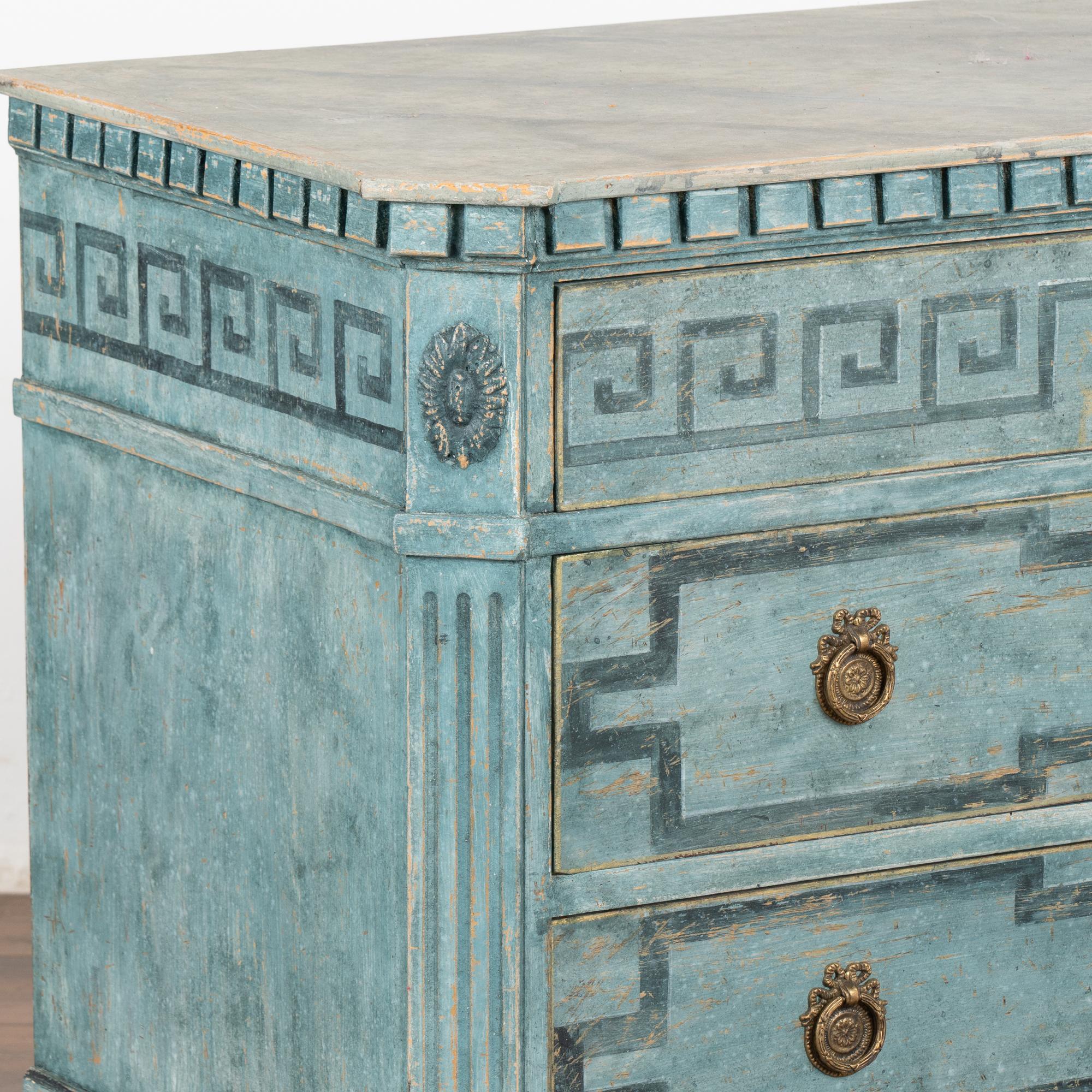 Blue Painted Gustavian Chest of Three Drawers, Sweden circa 1860-80 1