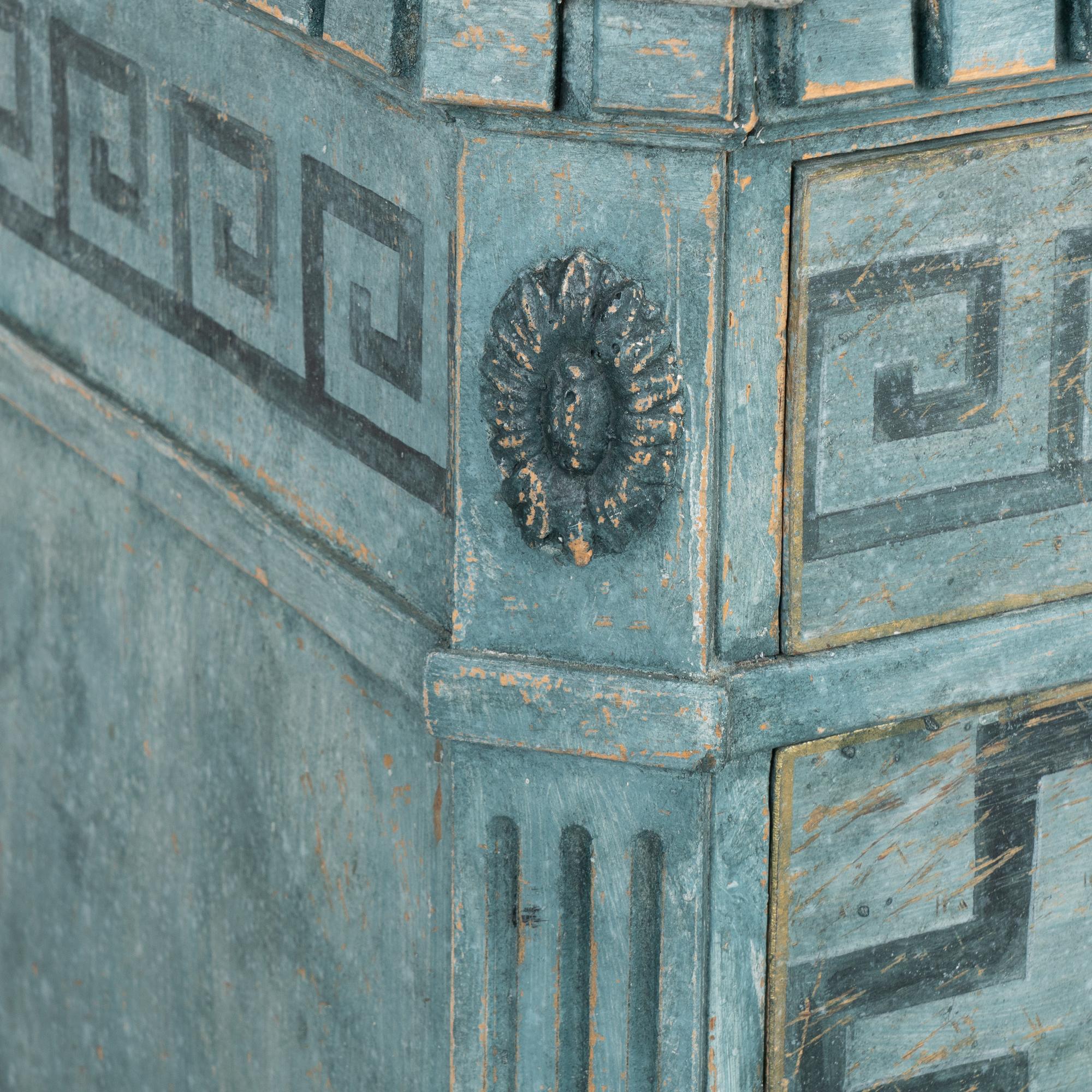 Blue Painted Gustavian Chest of Three Drawers, Sweden circa 1860-80 2