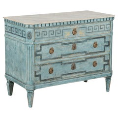 Blue Painted Gustavian Chest of Three Drawers, Sweden circa 1860-80