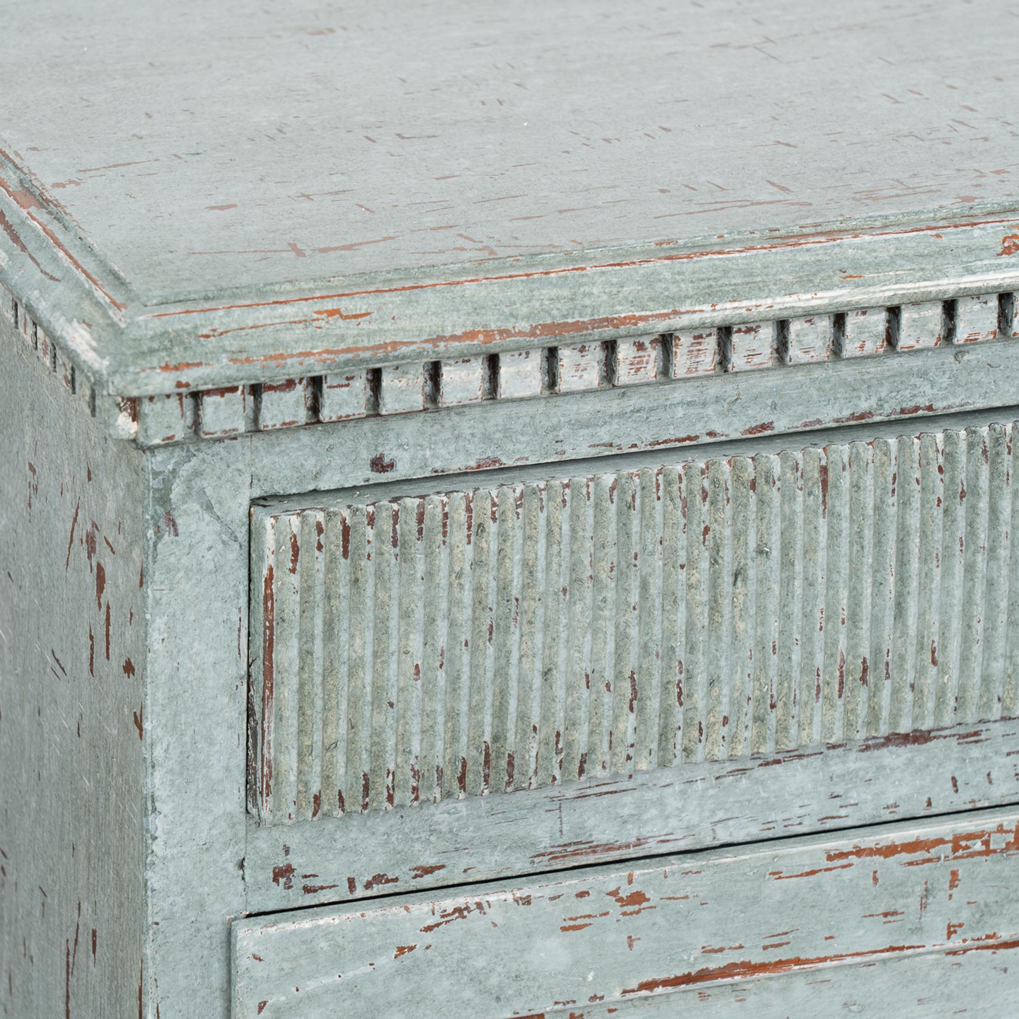 Blue Painted Gustavian Pine Chest of Three Drawers, Sweden circa 1820-40 6