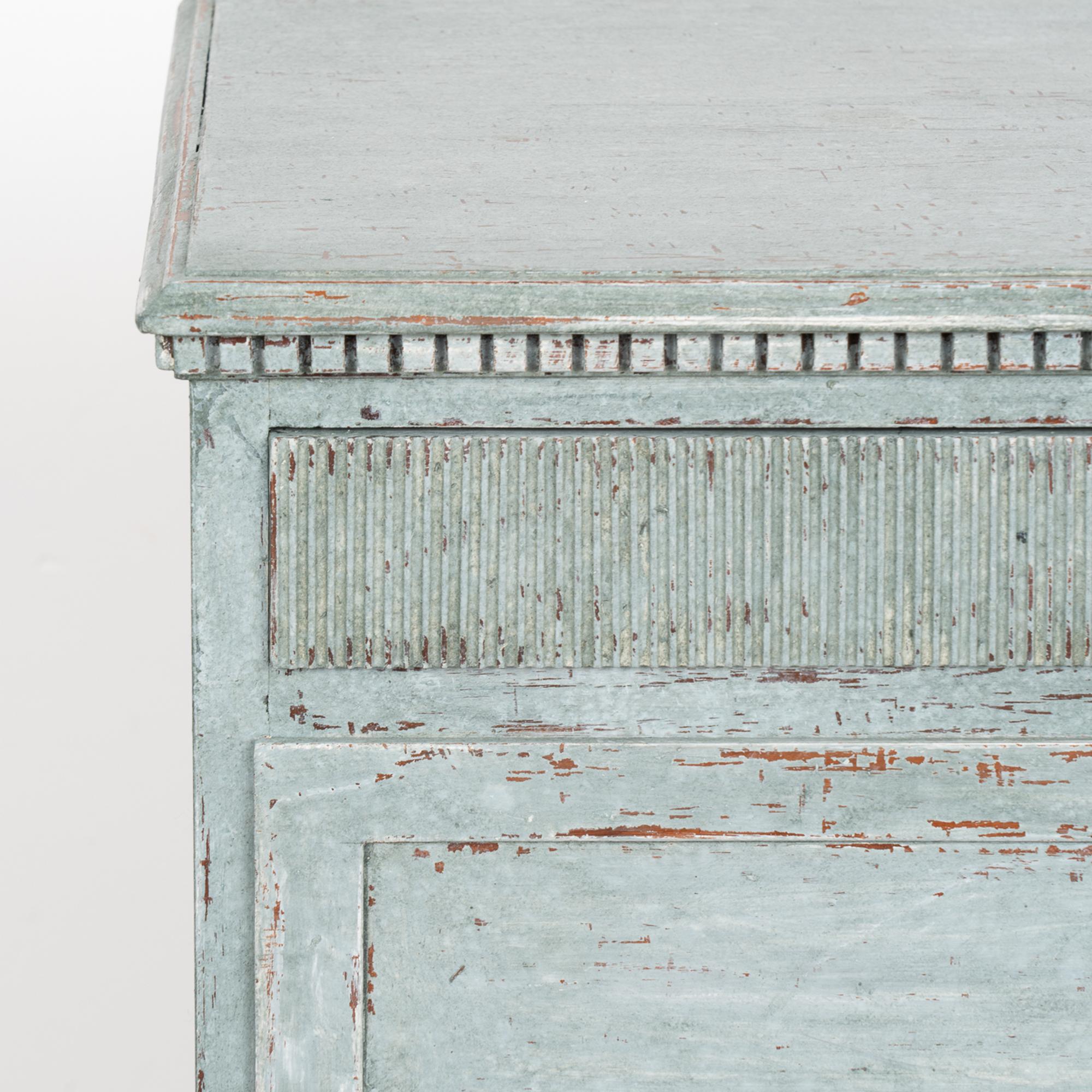 Blue Painted Gustavian Pine Chest of Three Drawers, Sweden circa 1820-40 7