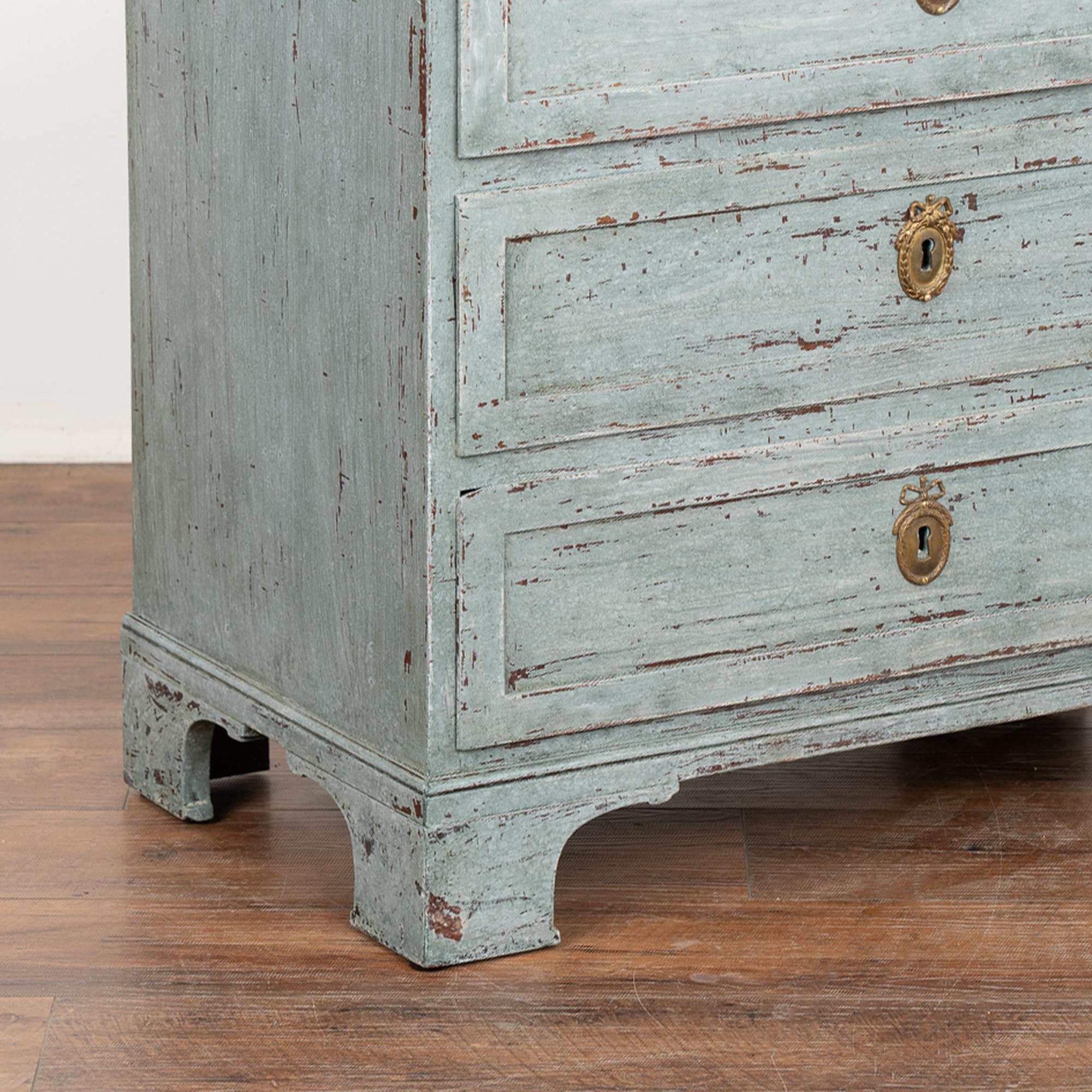 Blue Painted Gustavian Pine Chest of Three Drawers, Sweden circa 1820-40 2