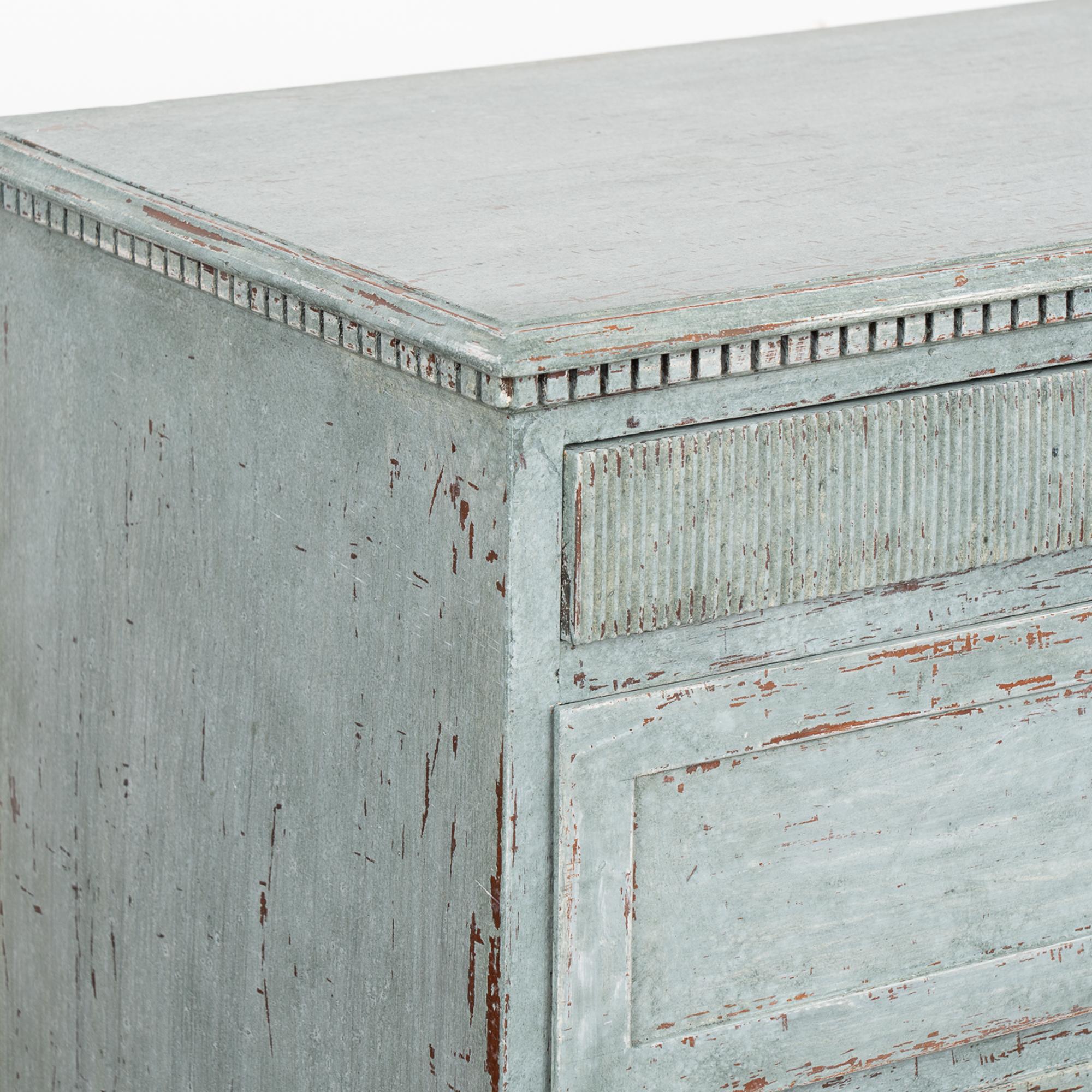 Blue Painted Gustavian Pine Chest of Three Drawers, Sweden circa 1820-40 3