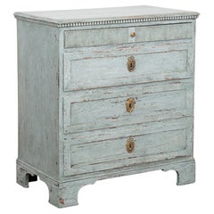 Blue Painted Gustavian Pine Chest of Three Drawers, Sweden circa 1820-40