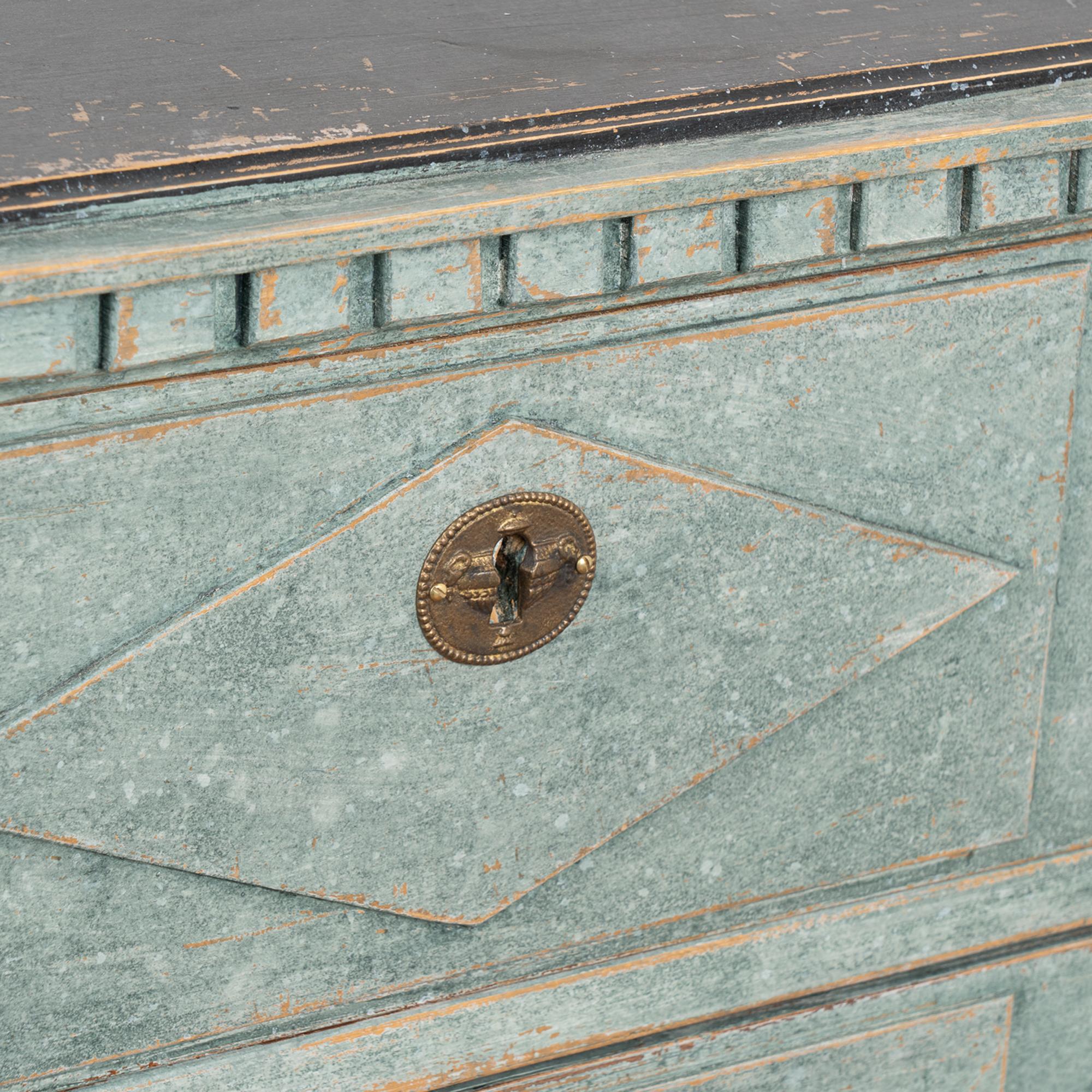 Blue Painted Gustavian Pine Chest of Three Drawers, Sweden circa 1860-80 5