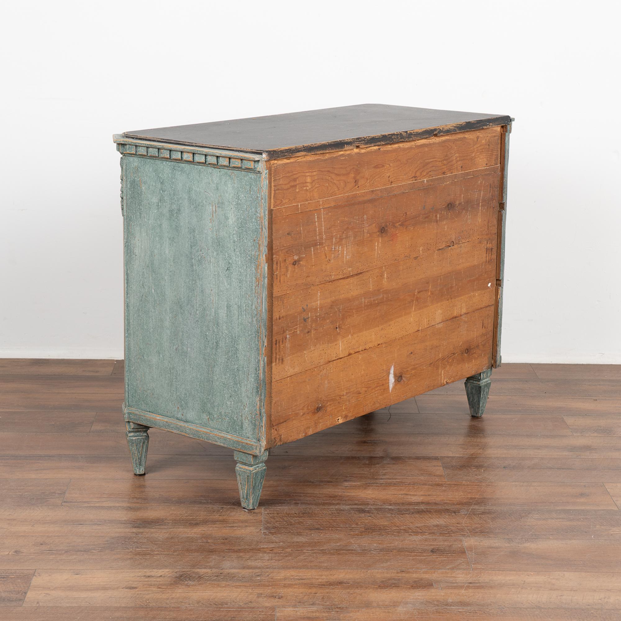 Blue Painted Gustavian Pine Chest of Three Drawers, Sweden circa 1860-80 7