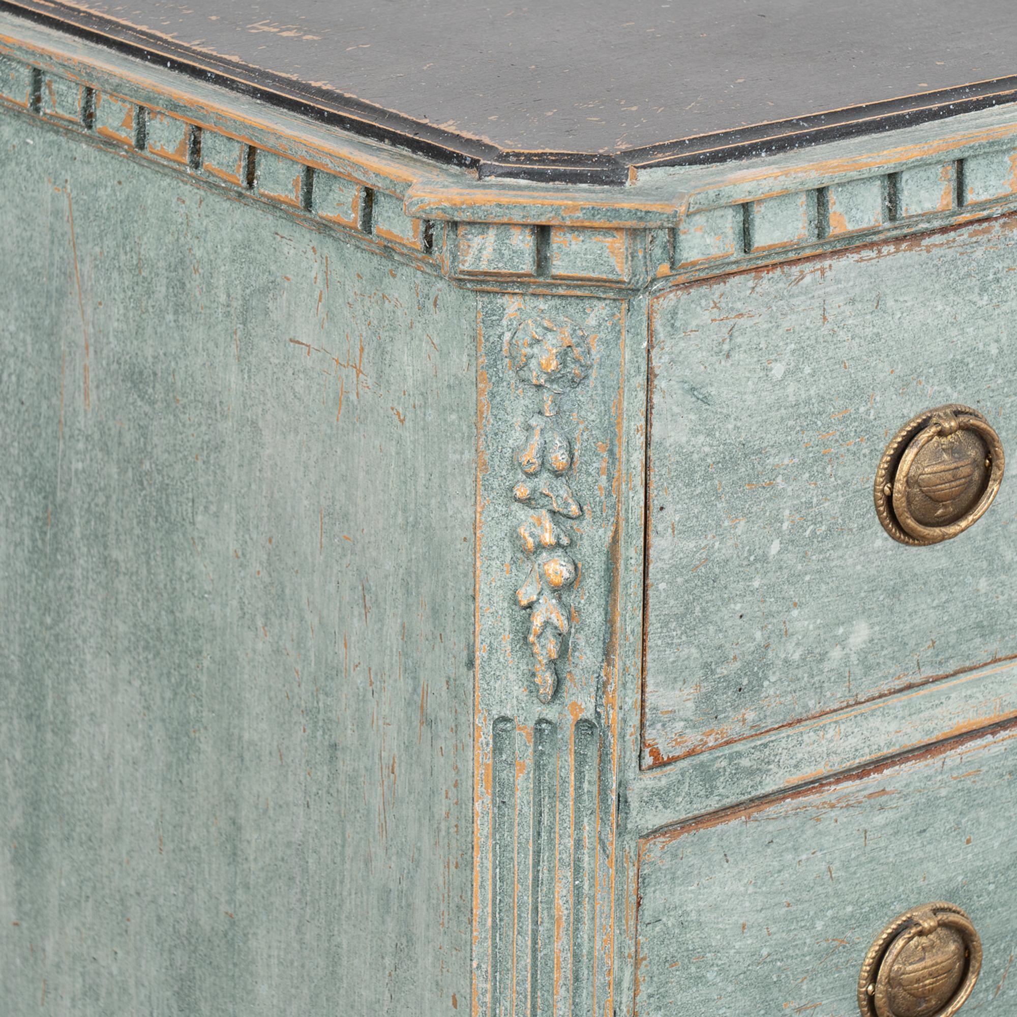 Blue Painted Gustavian Pine Chest of Three Drawers, Sweden circa 1860-80 3