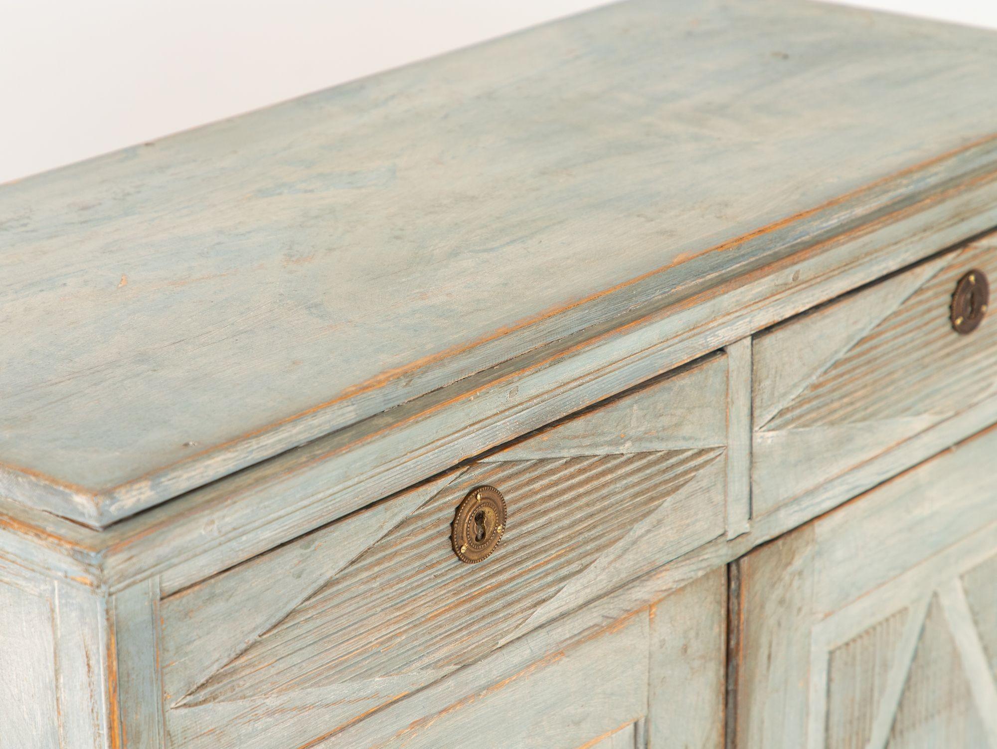Blue Painted Gustavian Style Buffet, Late 19th Century For Sale 5