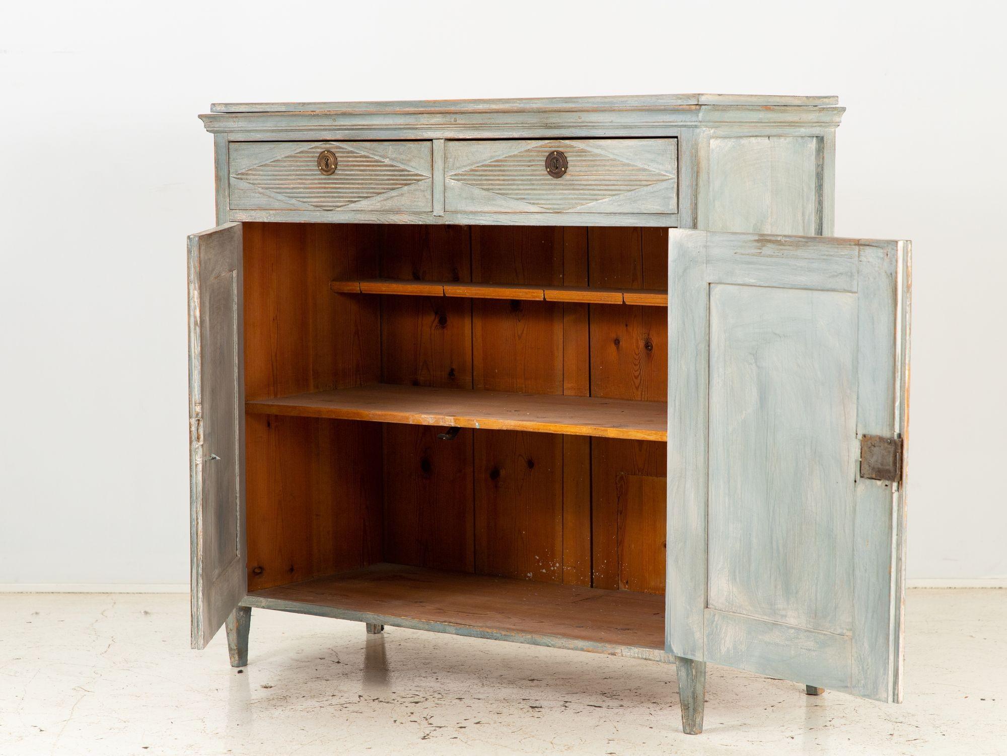 Swedish Blue Painted Gustavian Style Buffet, Late 19th Century For Sale