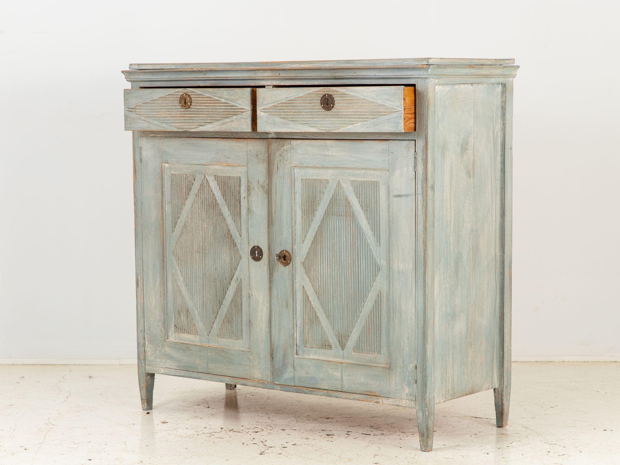Swedish Blue Painted Gustavian Style Buffet, Late 19th Century For Sale