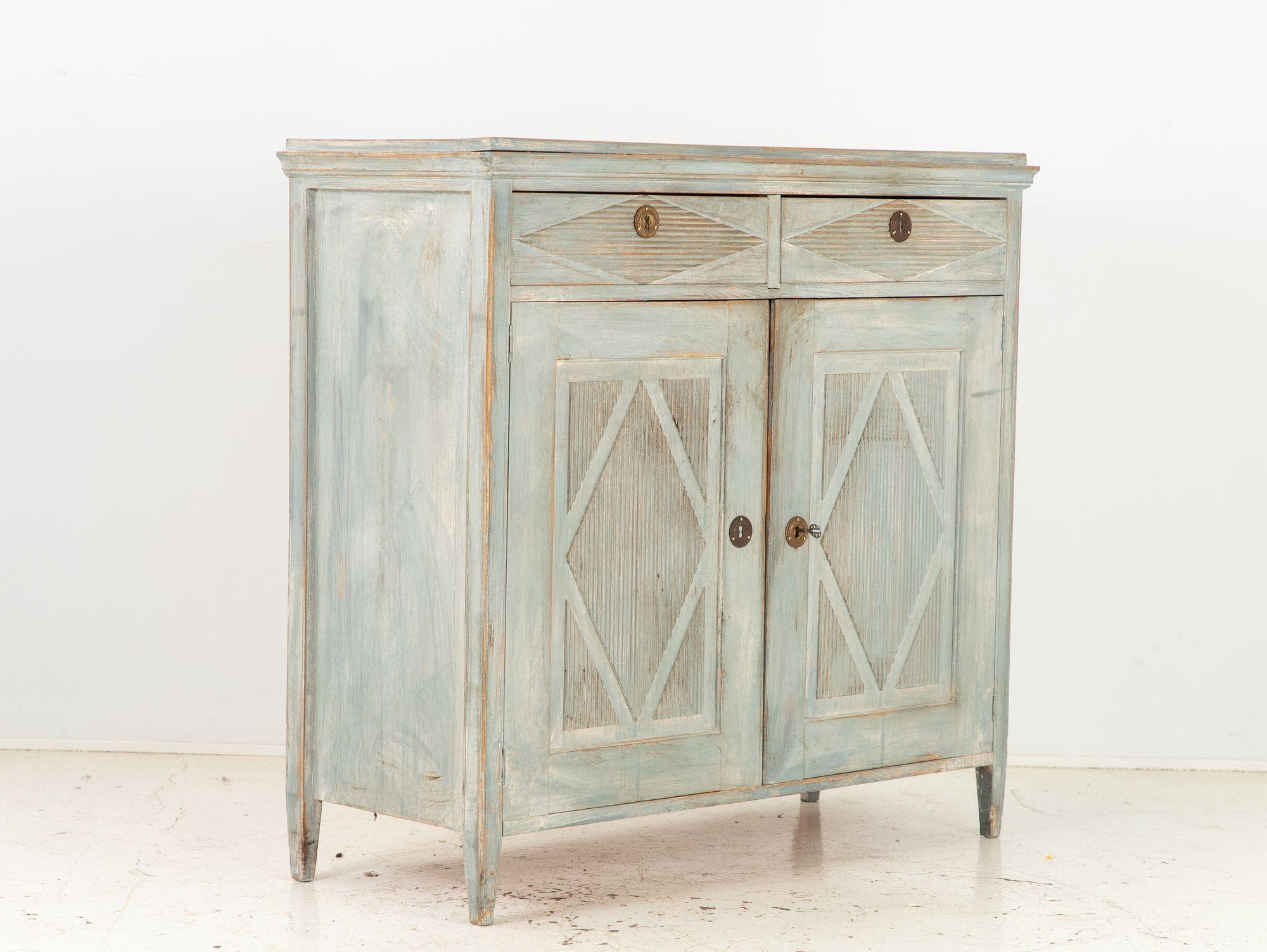 Blue Painted Gustavian Style Buffet, Late 19th Century For Sale 1