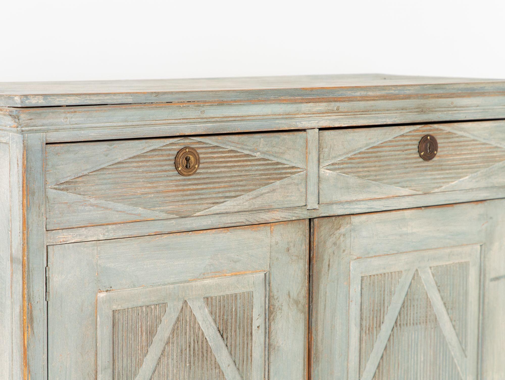 Blue Painted Gustavian Style Buffet, Late 19th Century For Sale 2