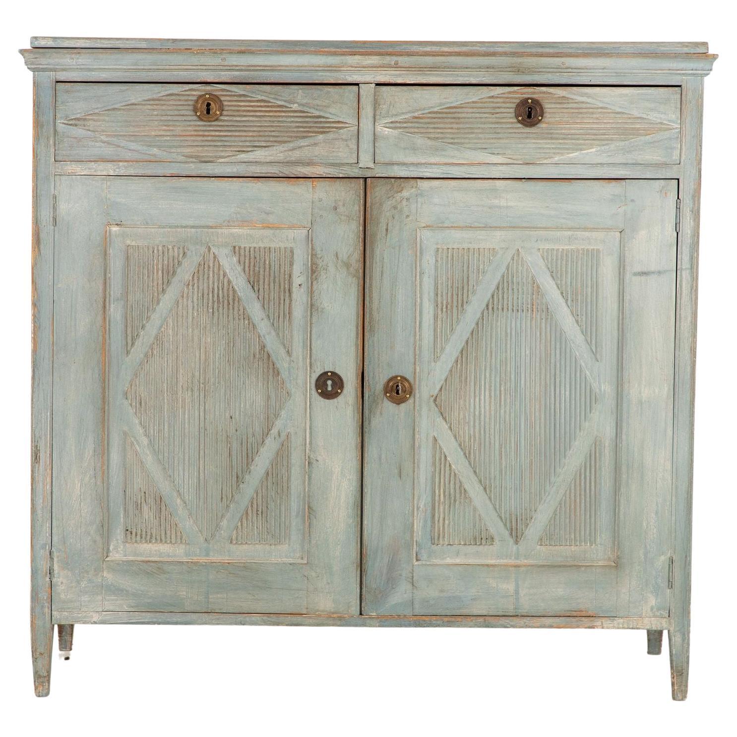 Blue Painted Gustavian Style Buffet, Late 19th Century