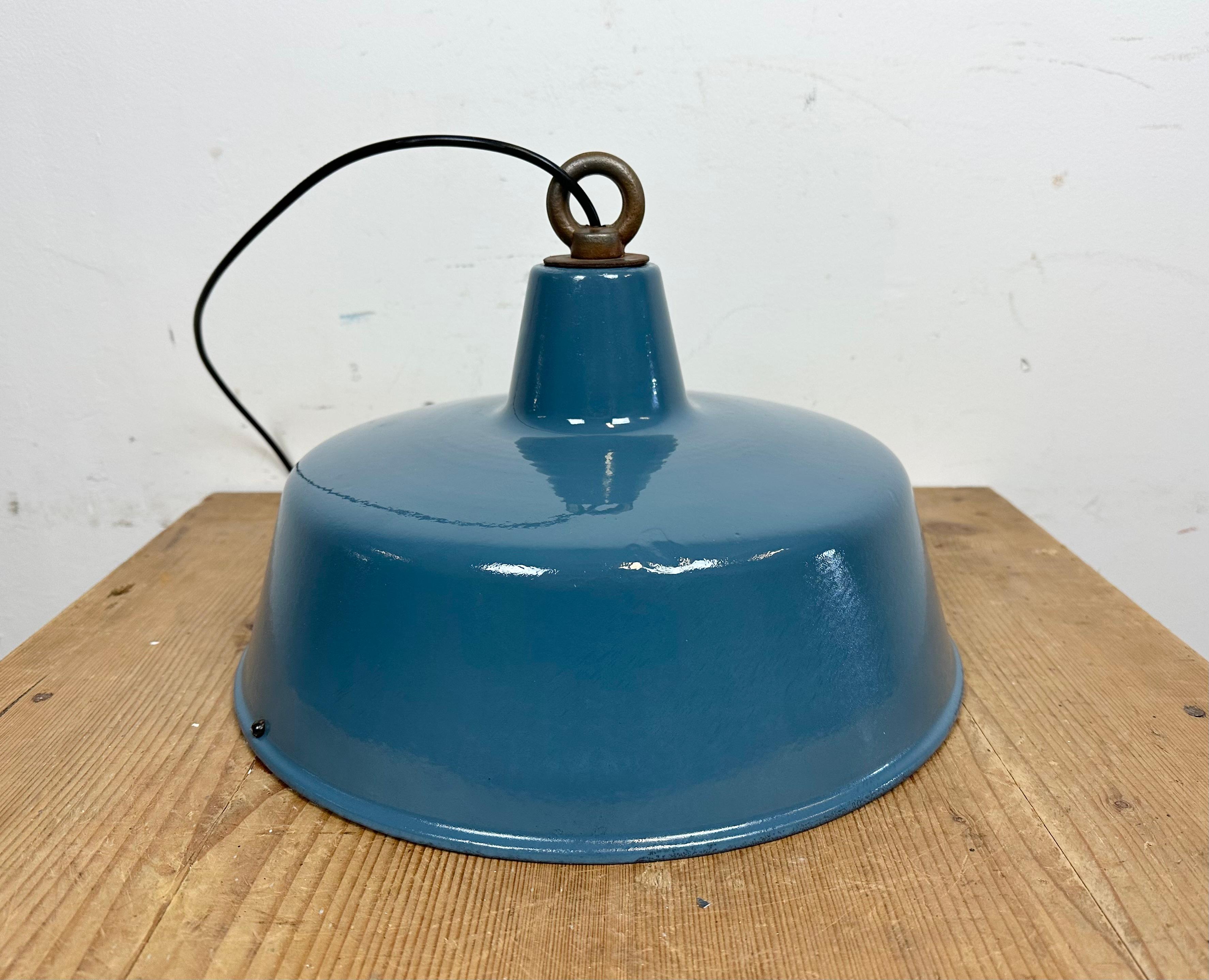 Blue Painted Industrial Factory Pendant Lamp, 1950s 4
