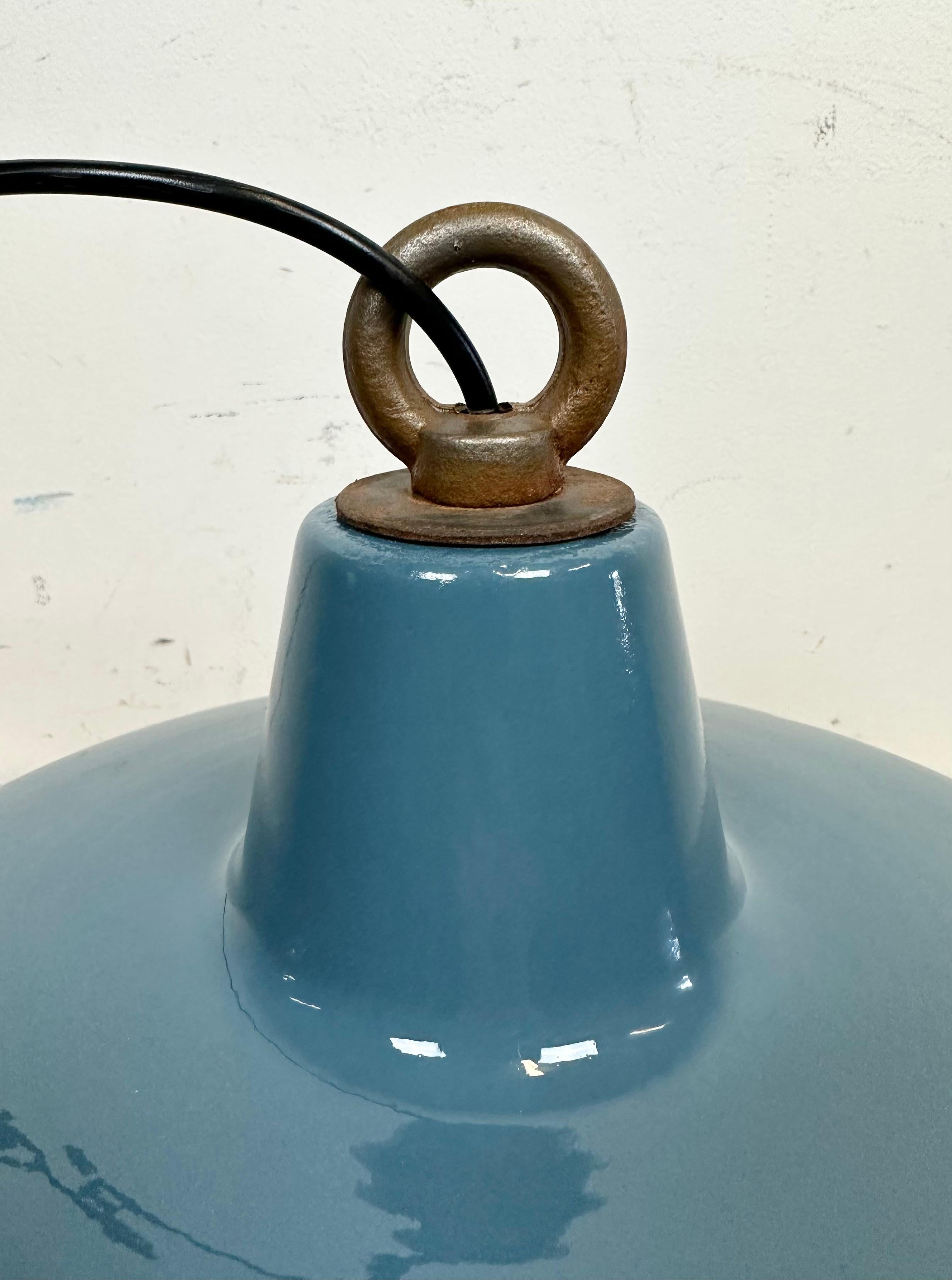 Blue Painted Industrial Factory Pendant Lamp, 1950s 5