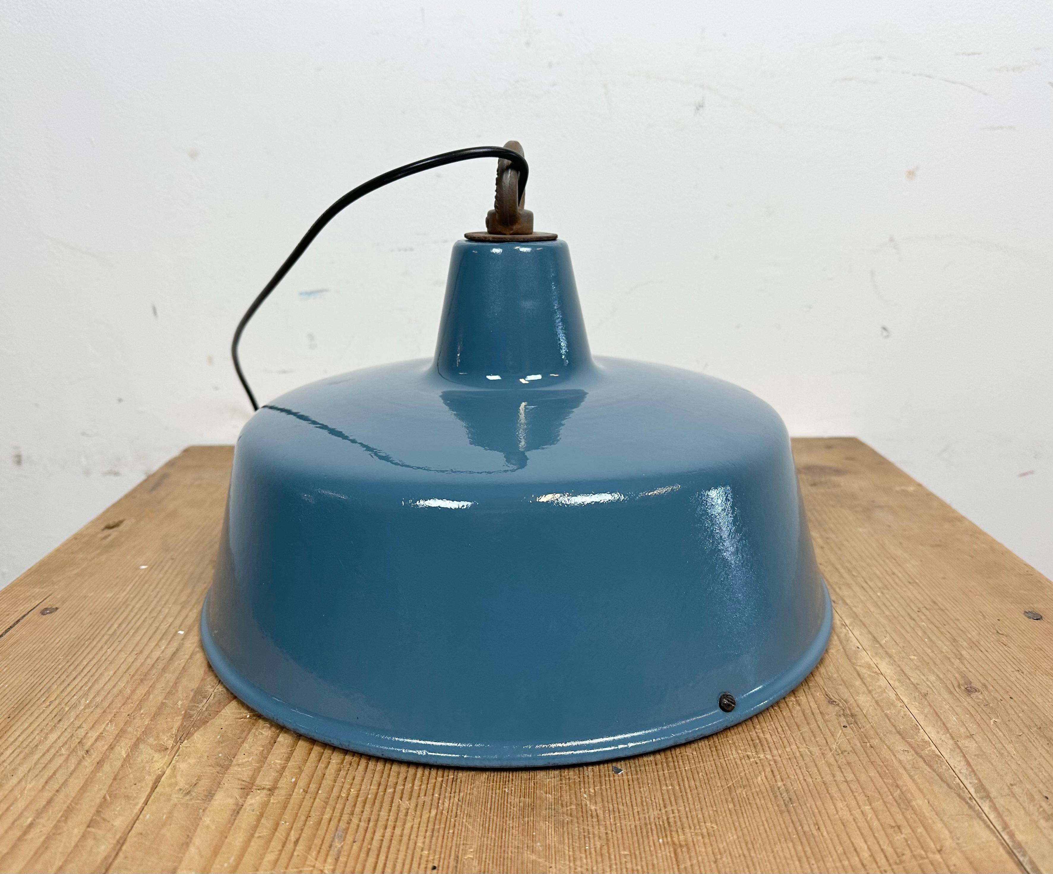 Blue Painted Industrial Factory Pendant Lamp, 1950s 6