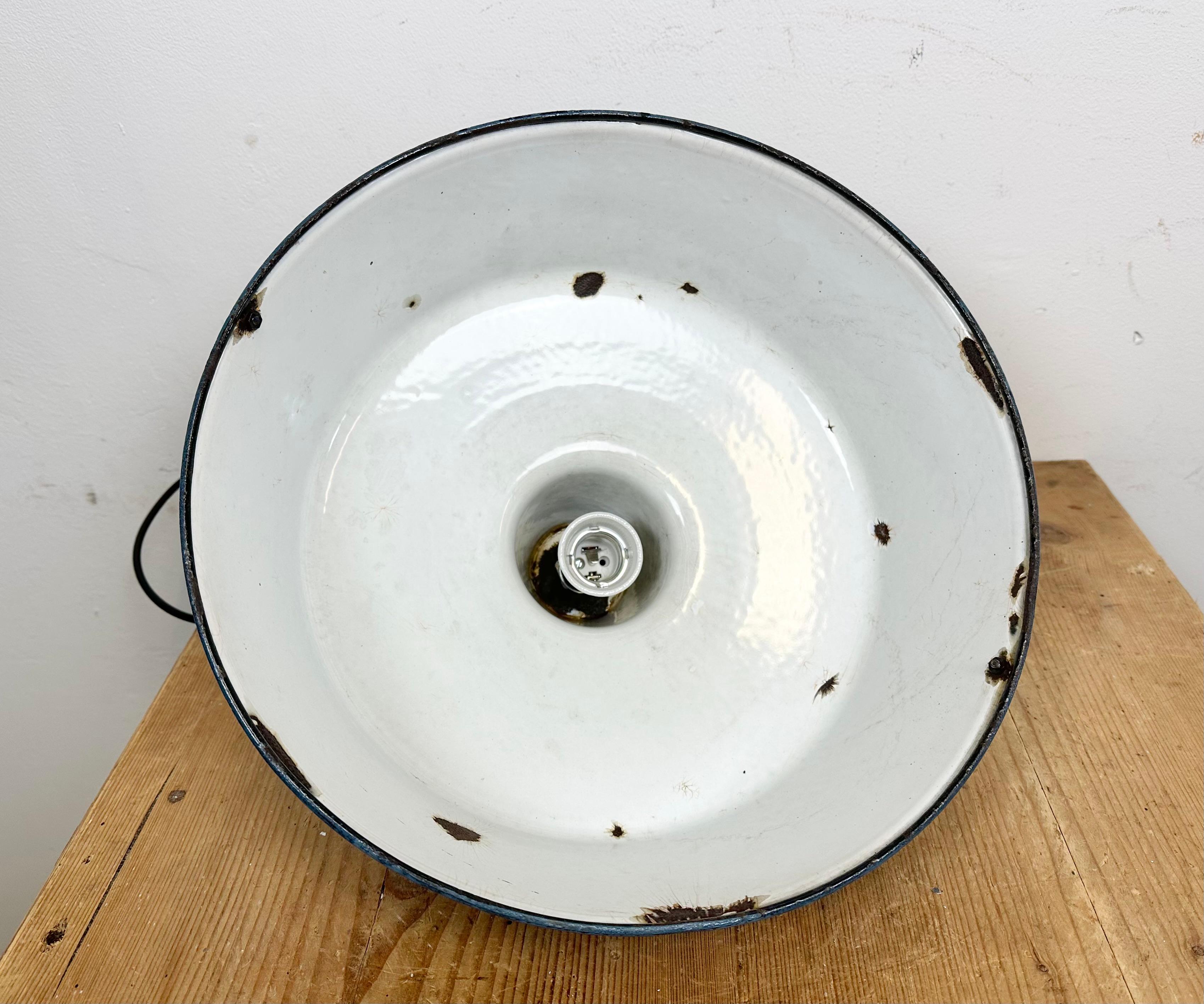 Blue Painted Industrial Factory Pendant Lamp, 1950s 7