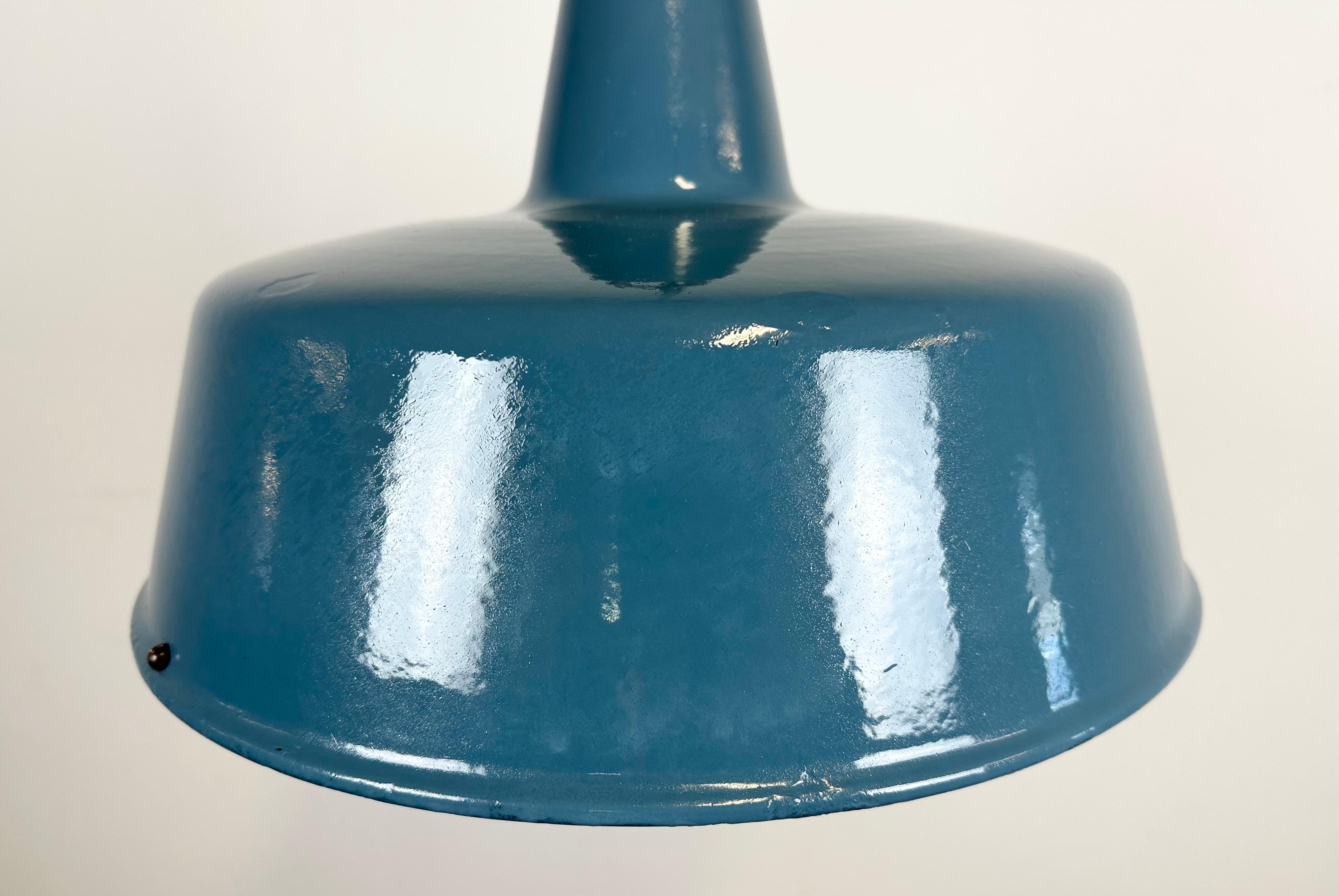 20th Century Blue Painted Industrial Factory Pendant Lamp, 1950s