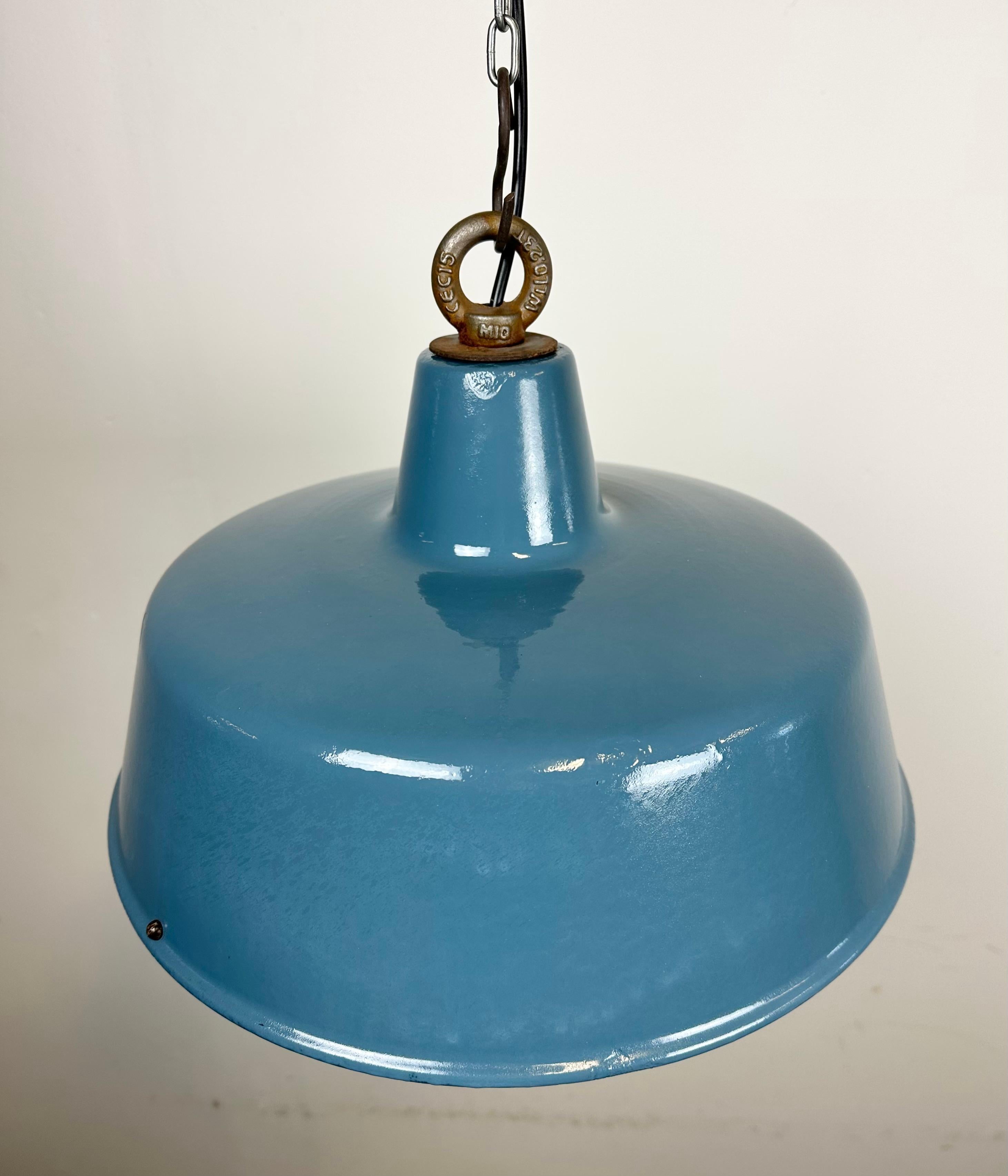 Blue Painted Industrial Factory Pendant Lamp, 1950s 1