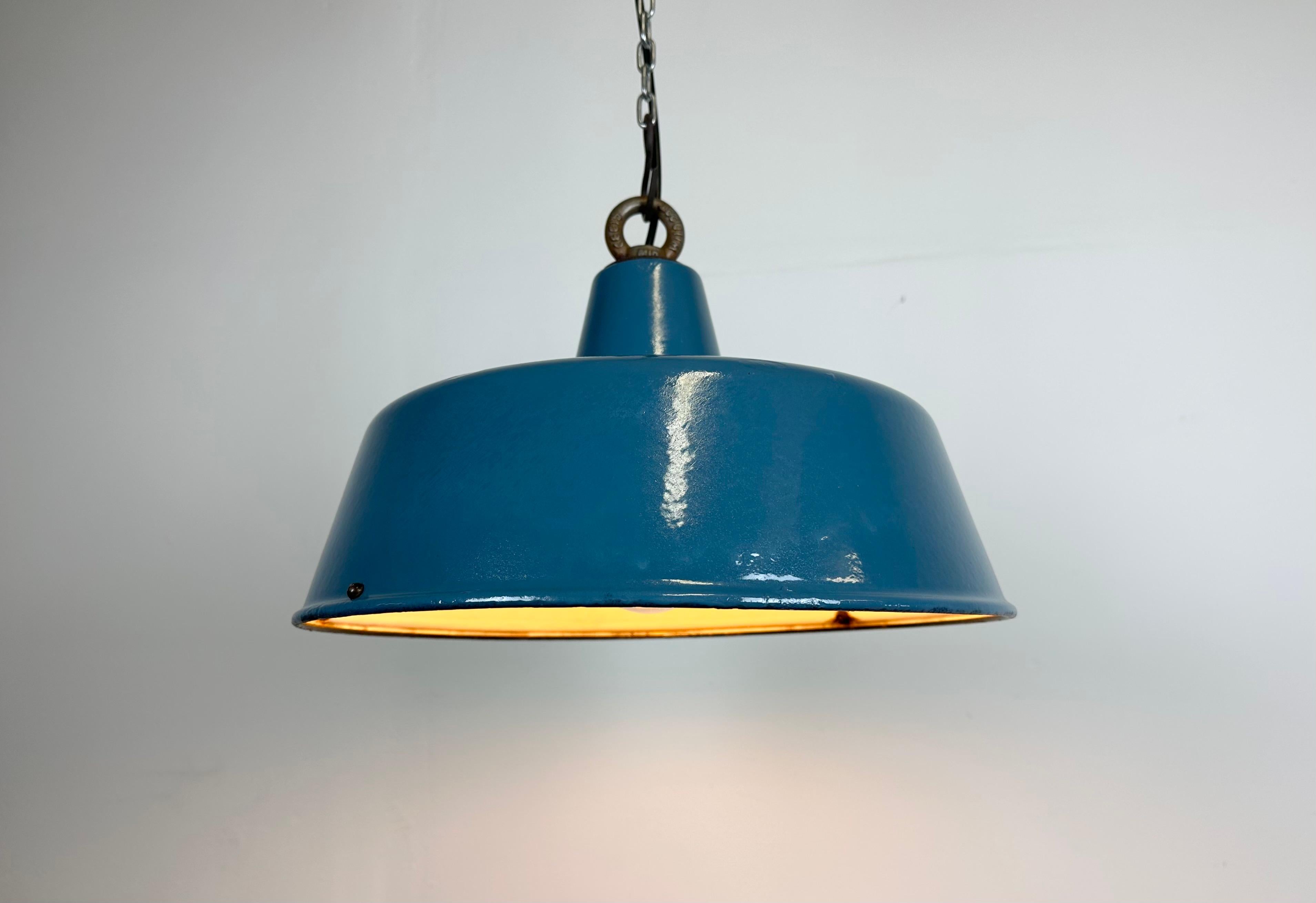 Blue Painted Industrial Factory Pendant Lamp, 1950s 2