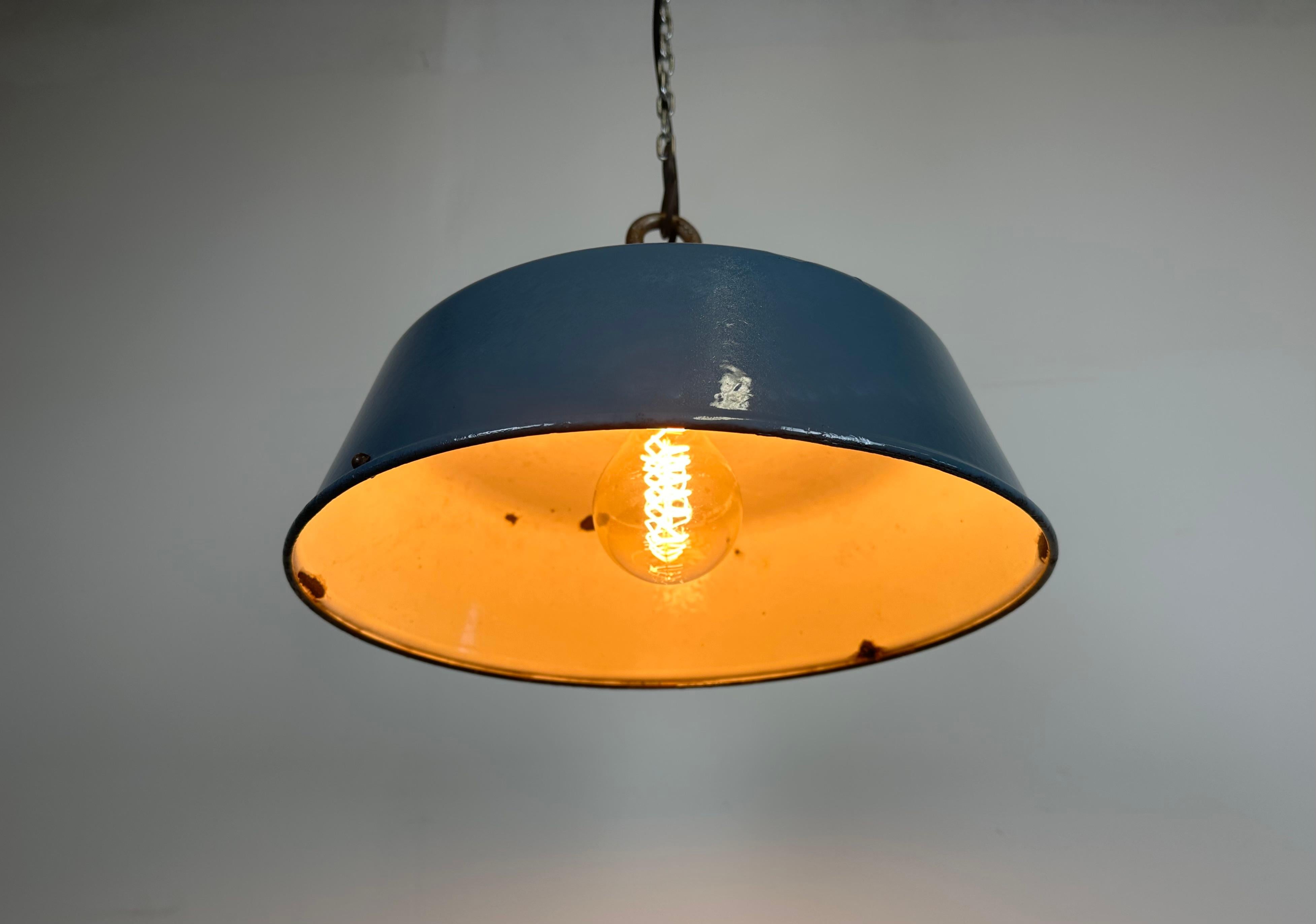 Blue Painted Industrial Factory Pendant Lamp, 1950s 3