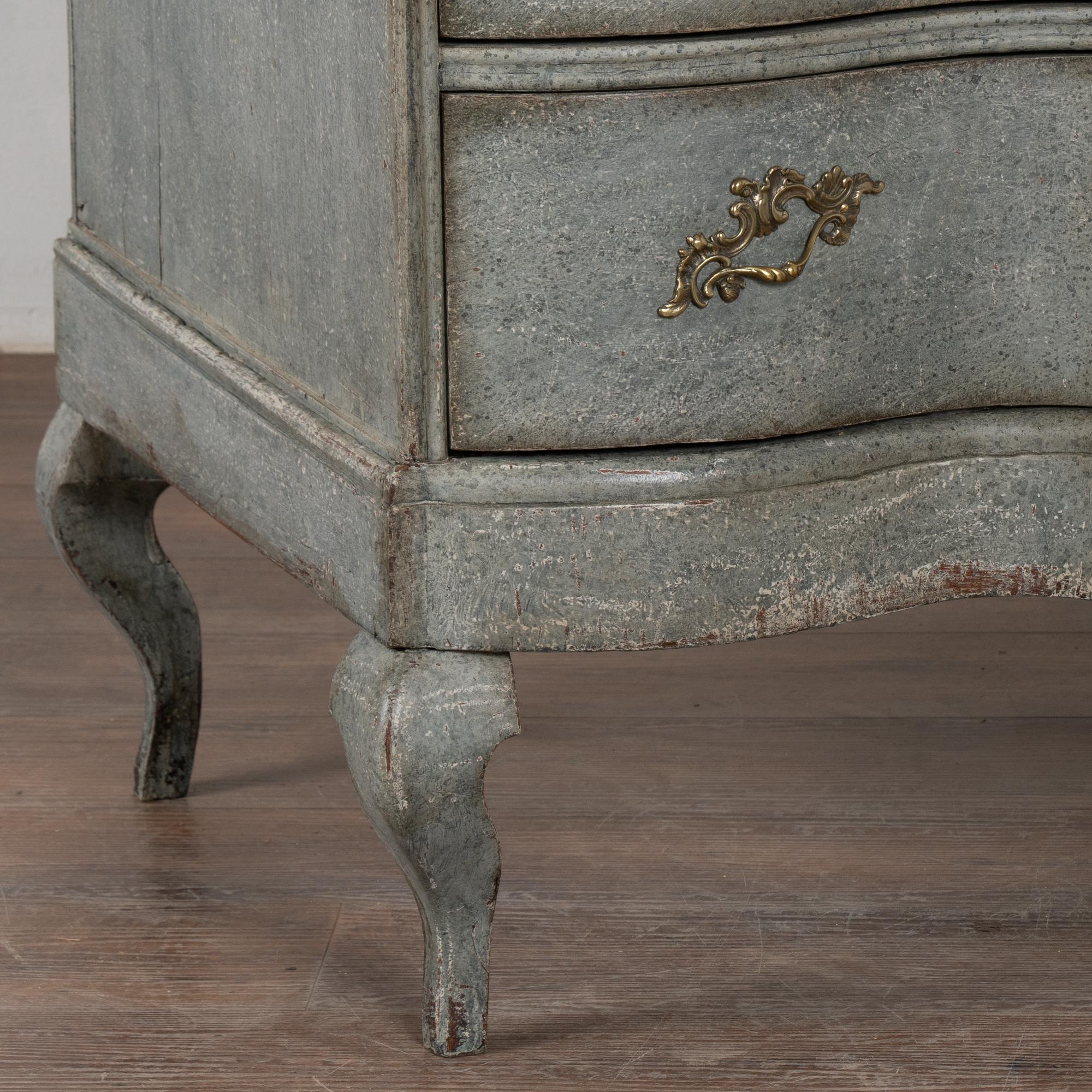 Blue Painted Large Rococo Oak Chest of Four Drawers, Sweden circa 1750-1800 5