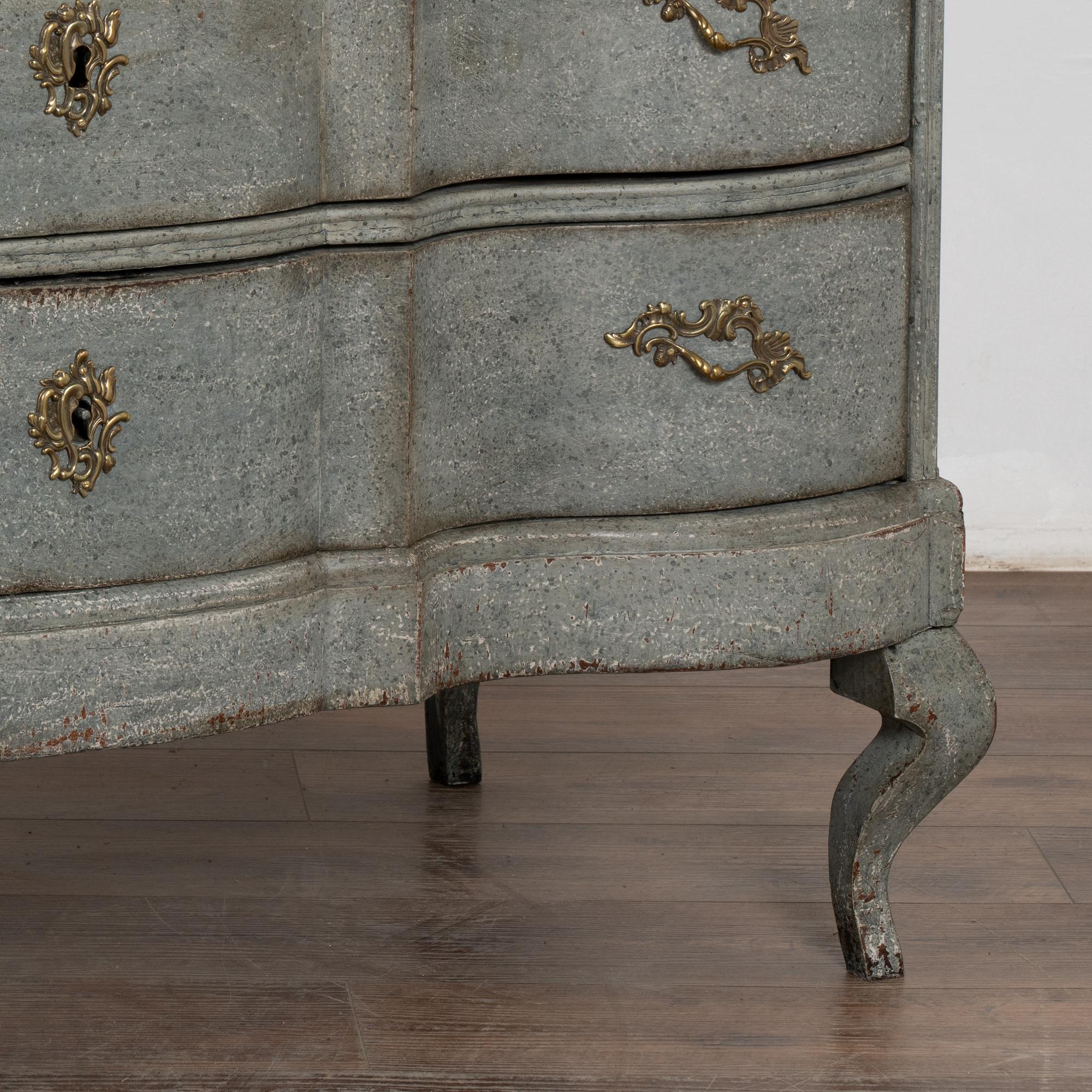 Blue Painted Large Rococo Oak Chest of Four Drawers, Sweden circa 1750-1800 6