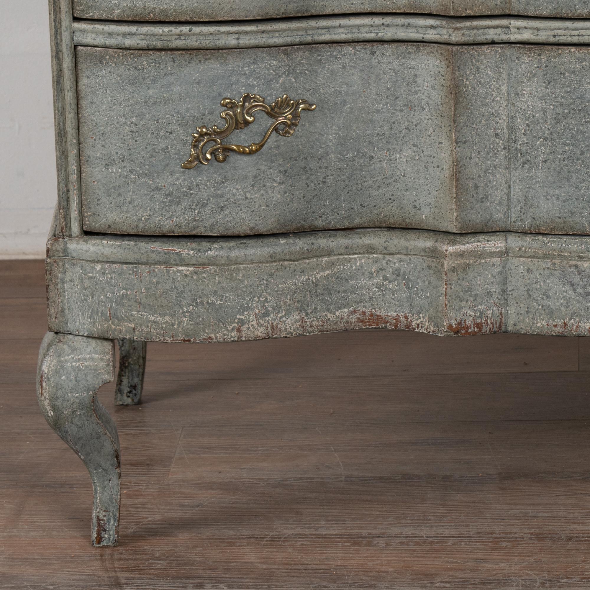 Blue Painted Large Rococo Oak Chest of Four Drawers, Sweden circa 1750-1800 7