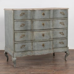 Blue Painted Large Rococo Oak Chest of Four Drawers, Sweden circa 1750-1800