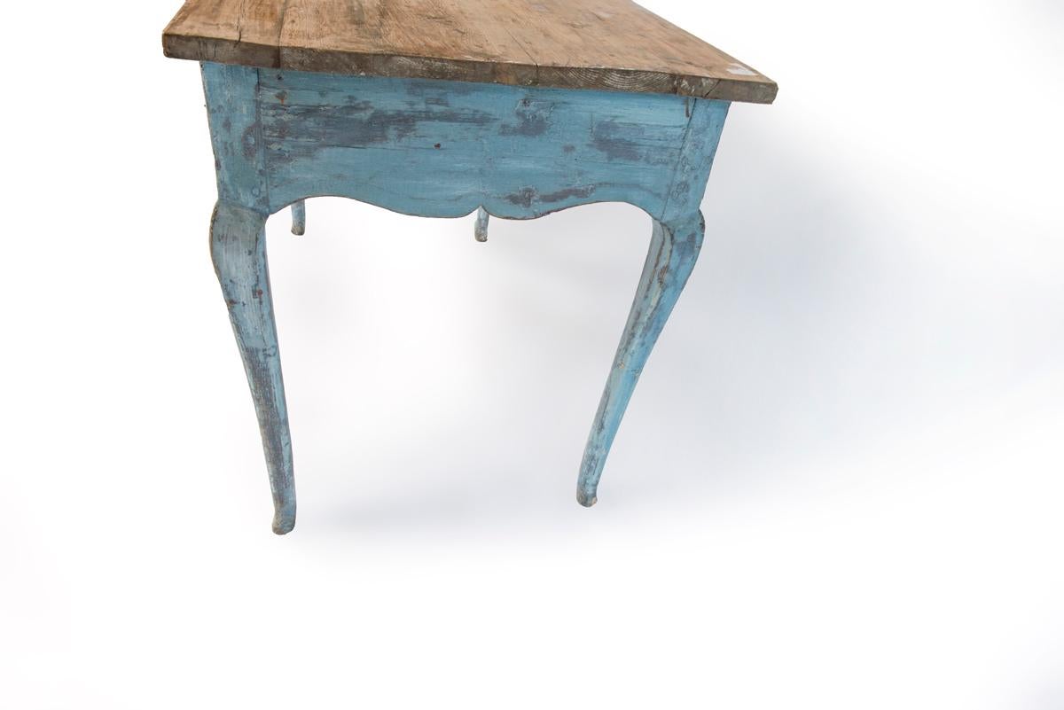 Blue Painted Louis XV Table with Cabriole legs 3