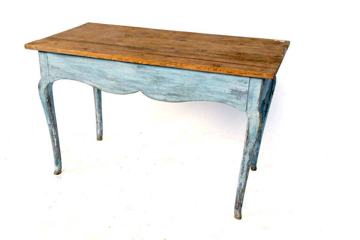 French Blue Painted Louis XV Table with Cabriole legs