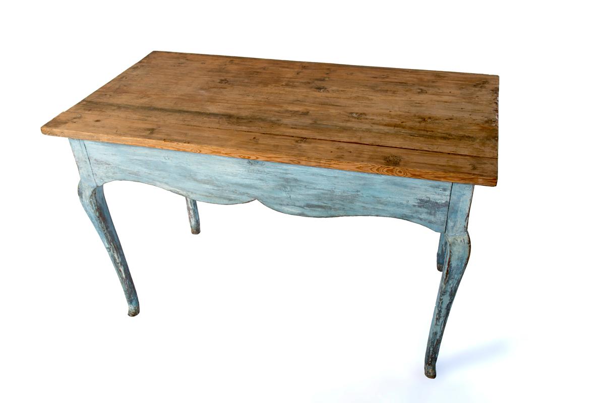 Hand-Painted Blue Painted Louis XV Table with Cabriole legs