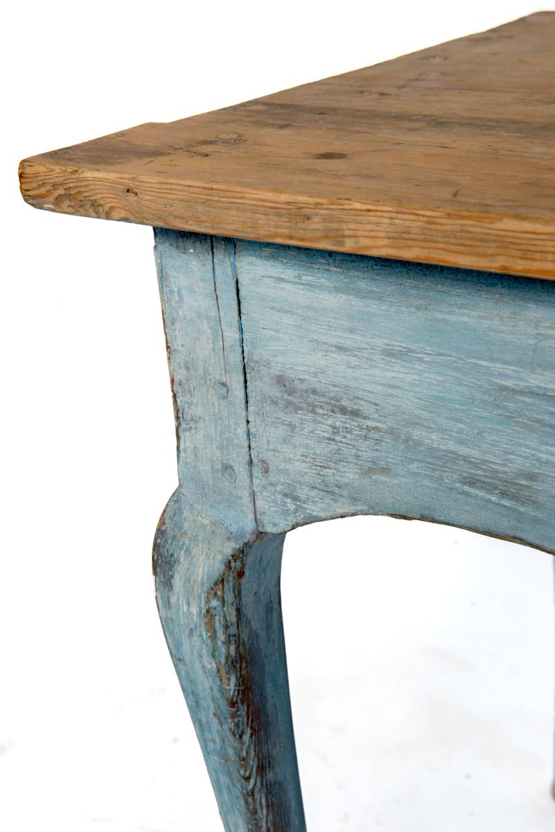 Late 19th Century Blue Painted Louis XV Table with Cabriole legs