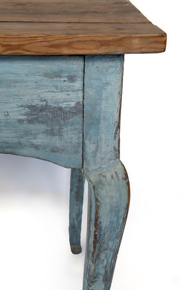 Blue Painted Louis XV Table with Cabriole legs 2