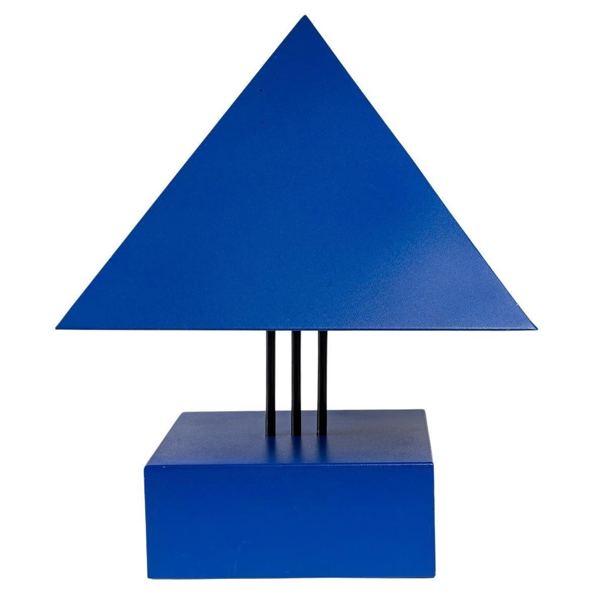 Blue Painted Metal Triangle Lamp by Alain Letessier, 1987 For Sale 5