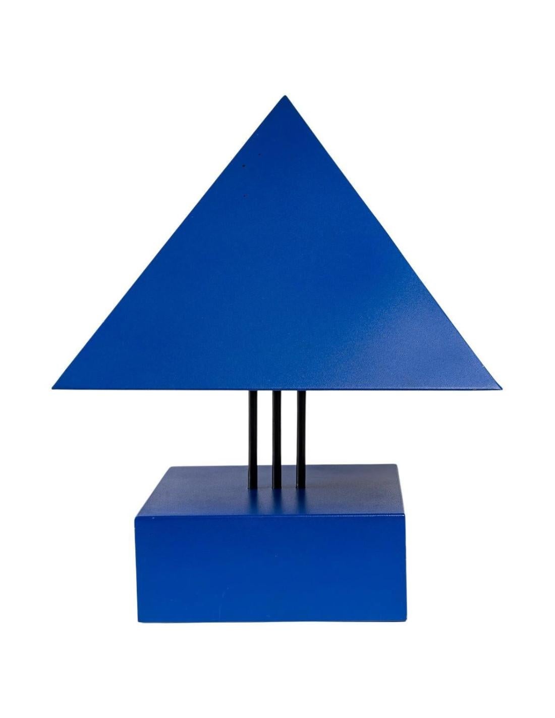Blue Painted Metal Triangle Lamp by Alain Letessier, 1987 For Sale 5