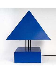 Blue Painted Metal Triangle Lamp by Alain Letessier, 1987