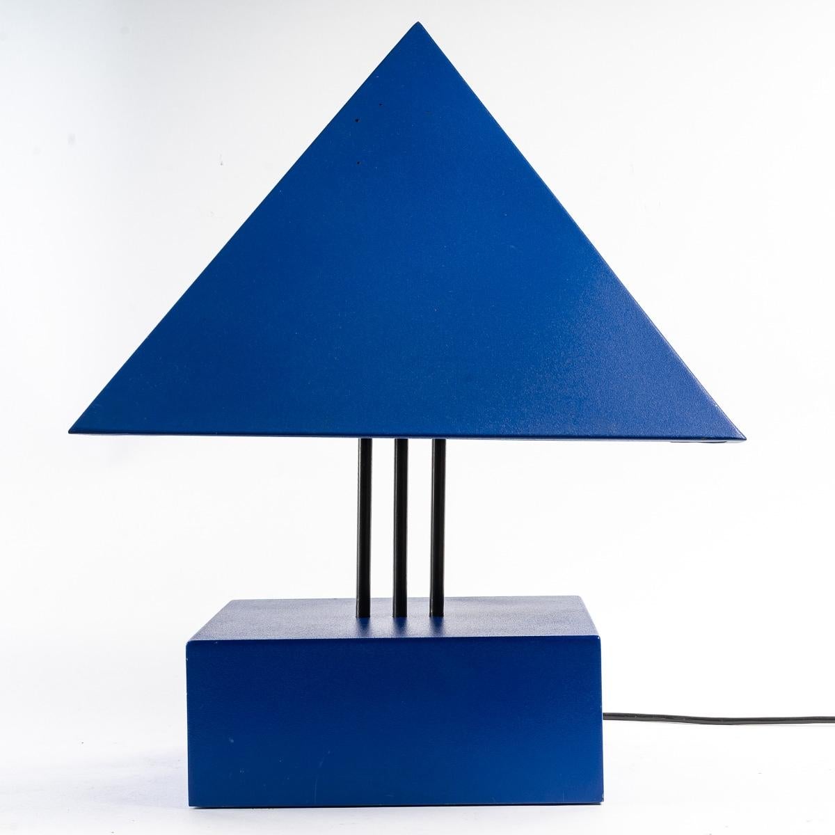 Late 20th Century Blue Painted Metal Triangle Lamp by Alain Letessier, 1987 For Sale