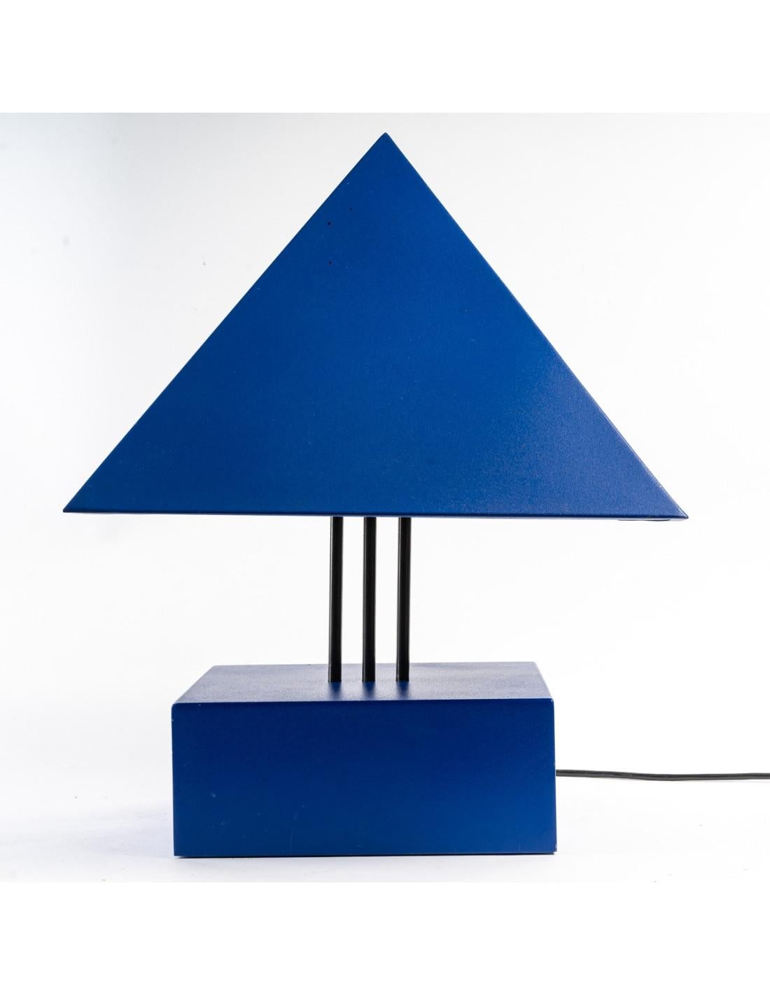 Late 20th Century Blue Painted Metal Triangle Lamp by Alain Letessier, 1987 For Sale