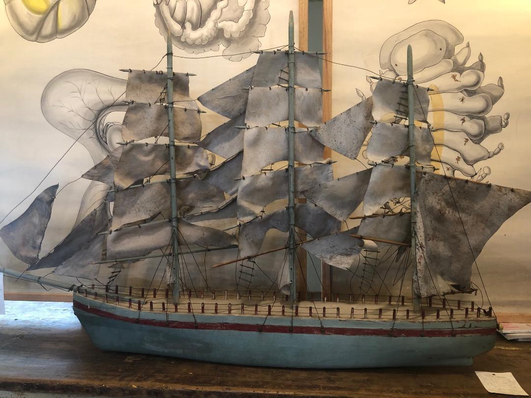 20th Century Blue Painted Model of a Sail Boat For Sale